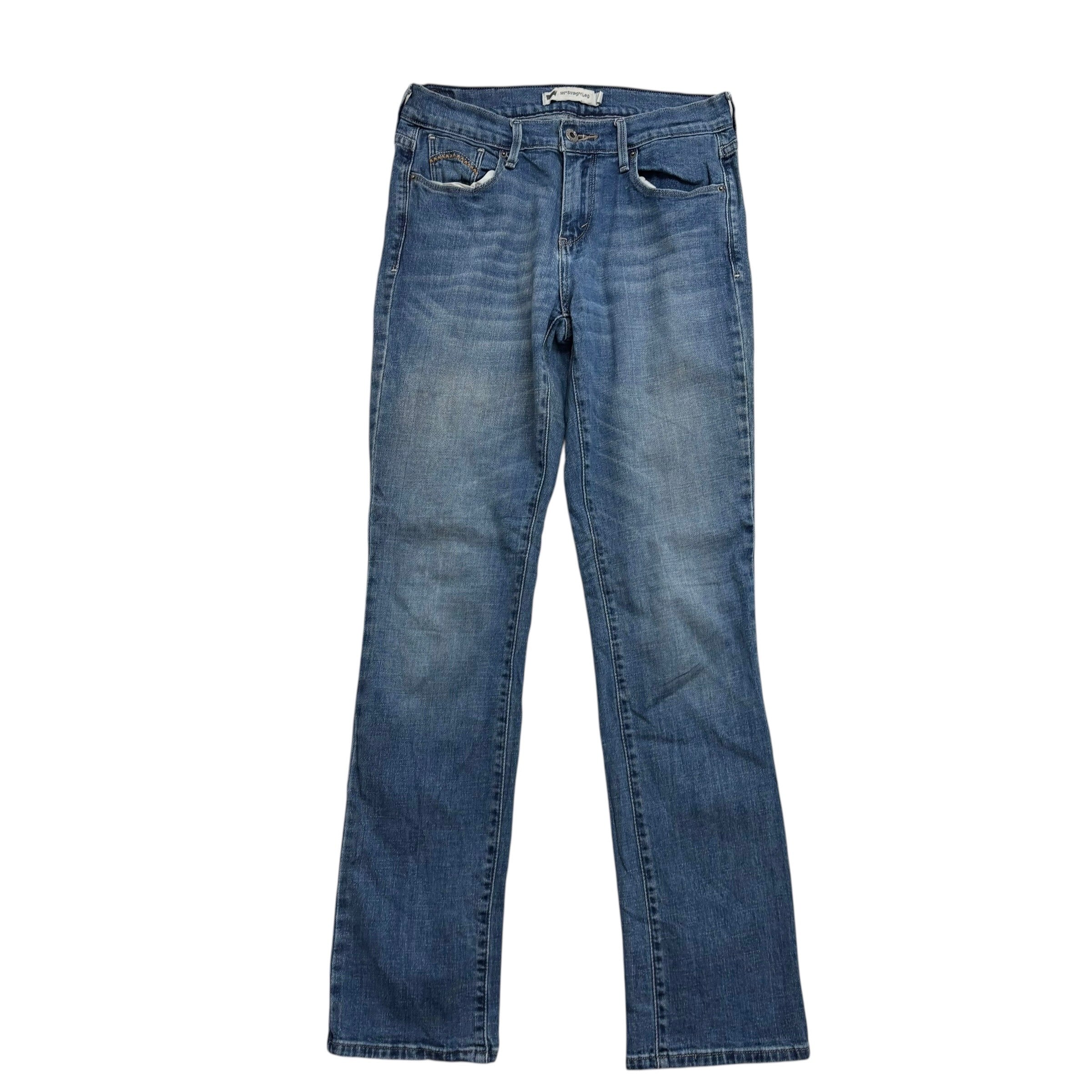 Levis 505 Jeans W27 L32 Womens Regular Straight Fit Mid Blue Stretch Denim