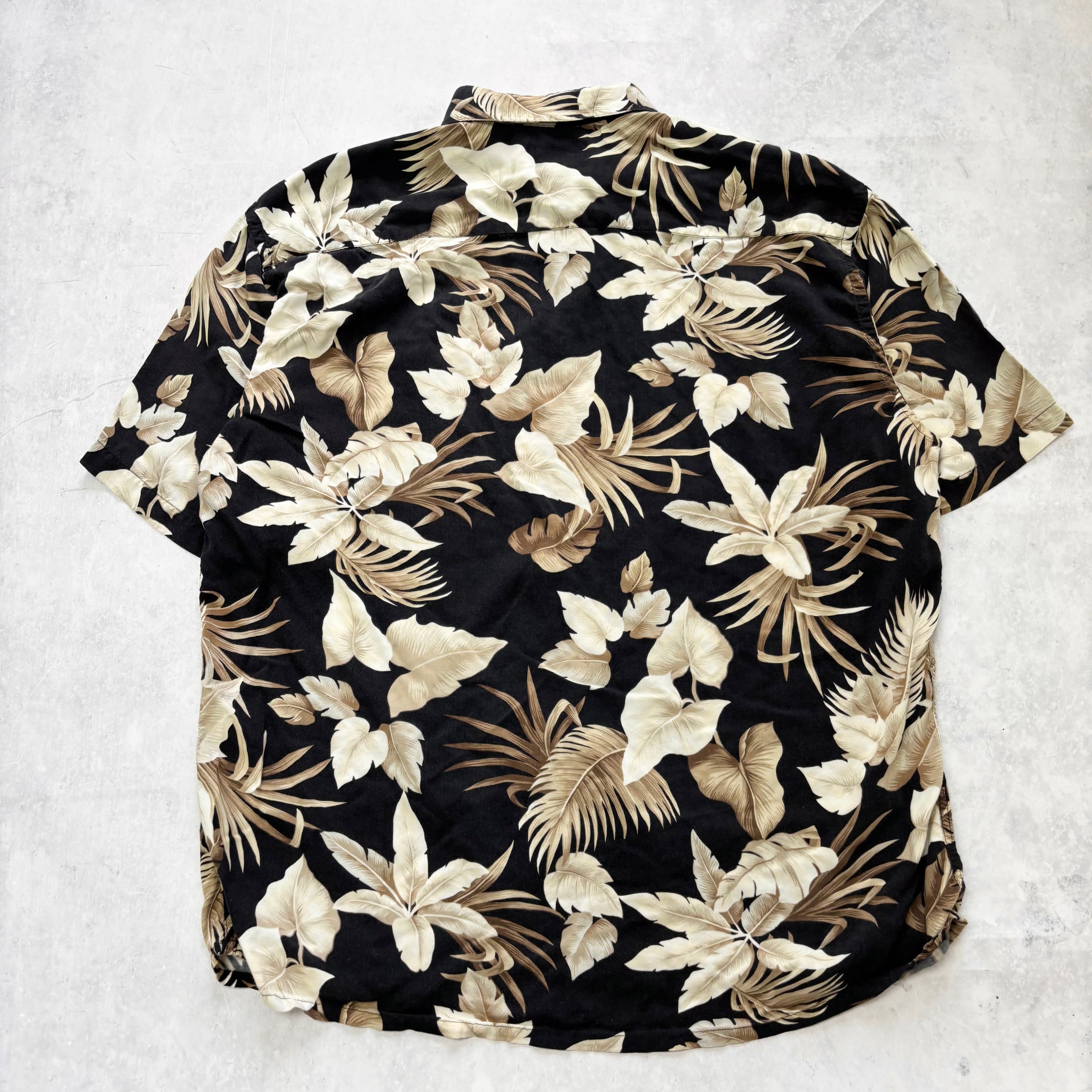 Vintage Hawaiian Shirt Mens XL Black Floral Aloha Short Sleeve Rayon