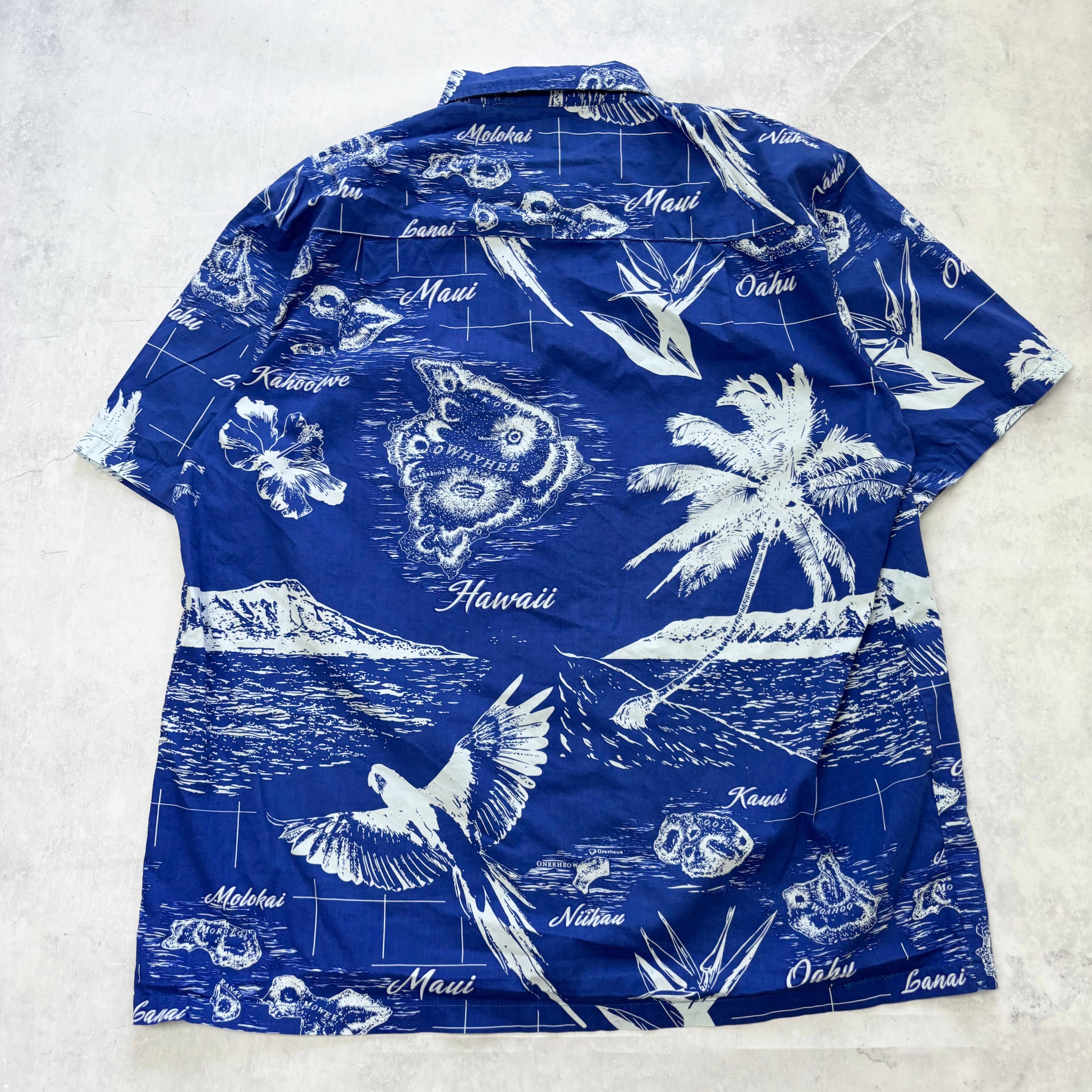 Vintage Hawaiian Shirt Mens XL Blue Floral Aloha Short Sleeve Cotton (E)