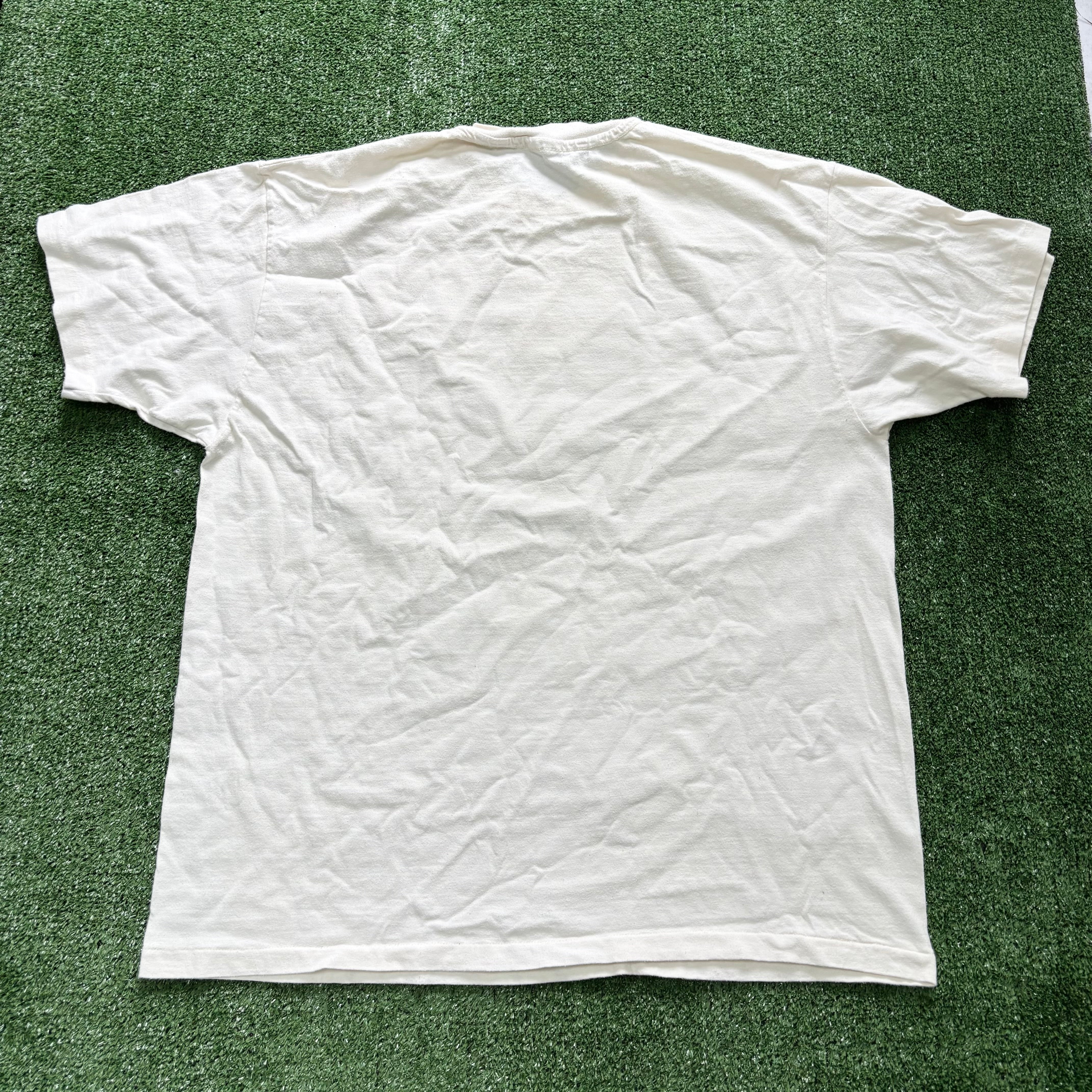 Vintage T Shirt Mens XL Cream Beige Single Stitch Graphic Print 90s USA (E)