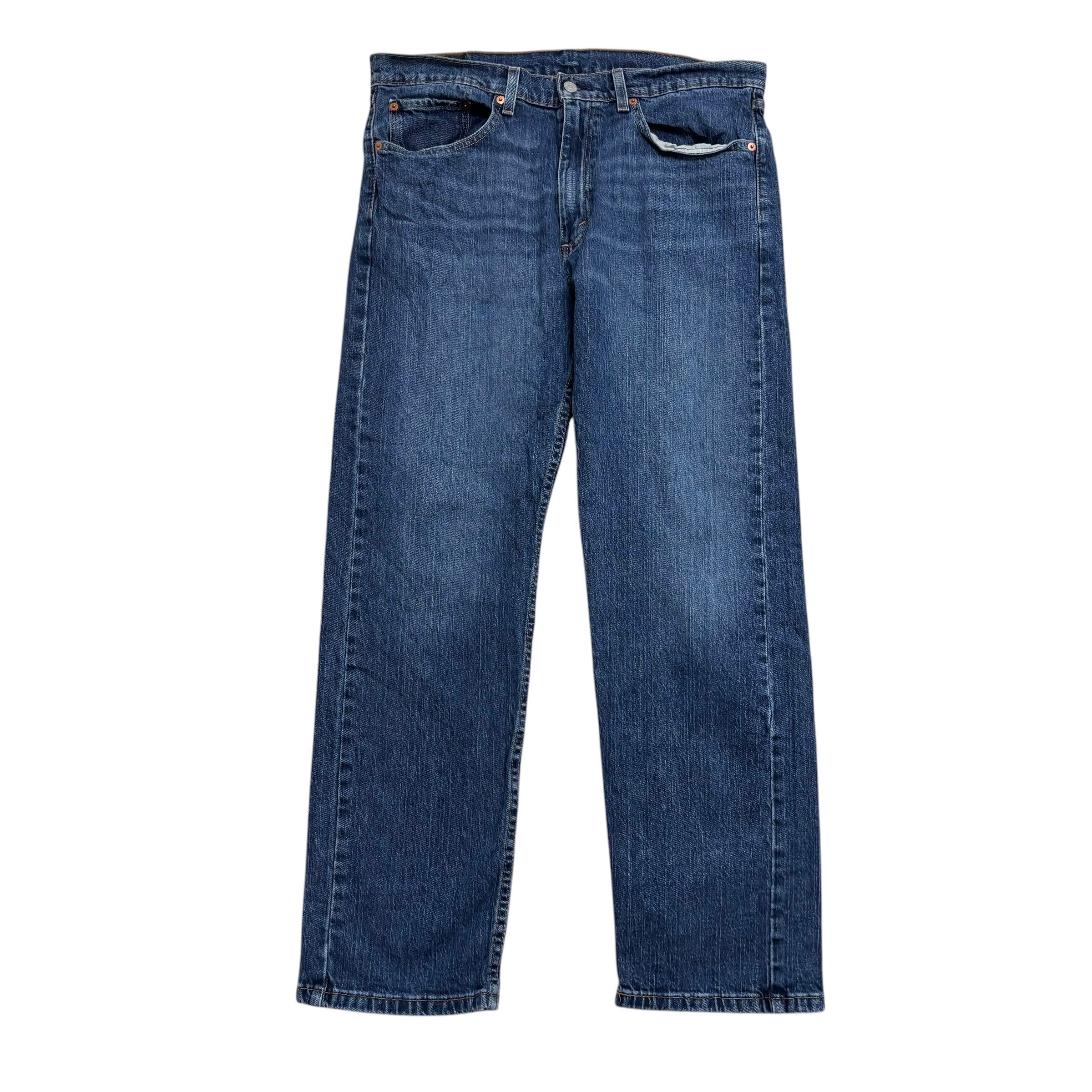Levis 505 Jeans W36 L30 Mens Mid Blue Regular Straight Fit Stretch Denim (E)