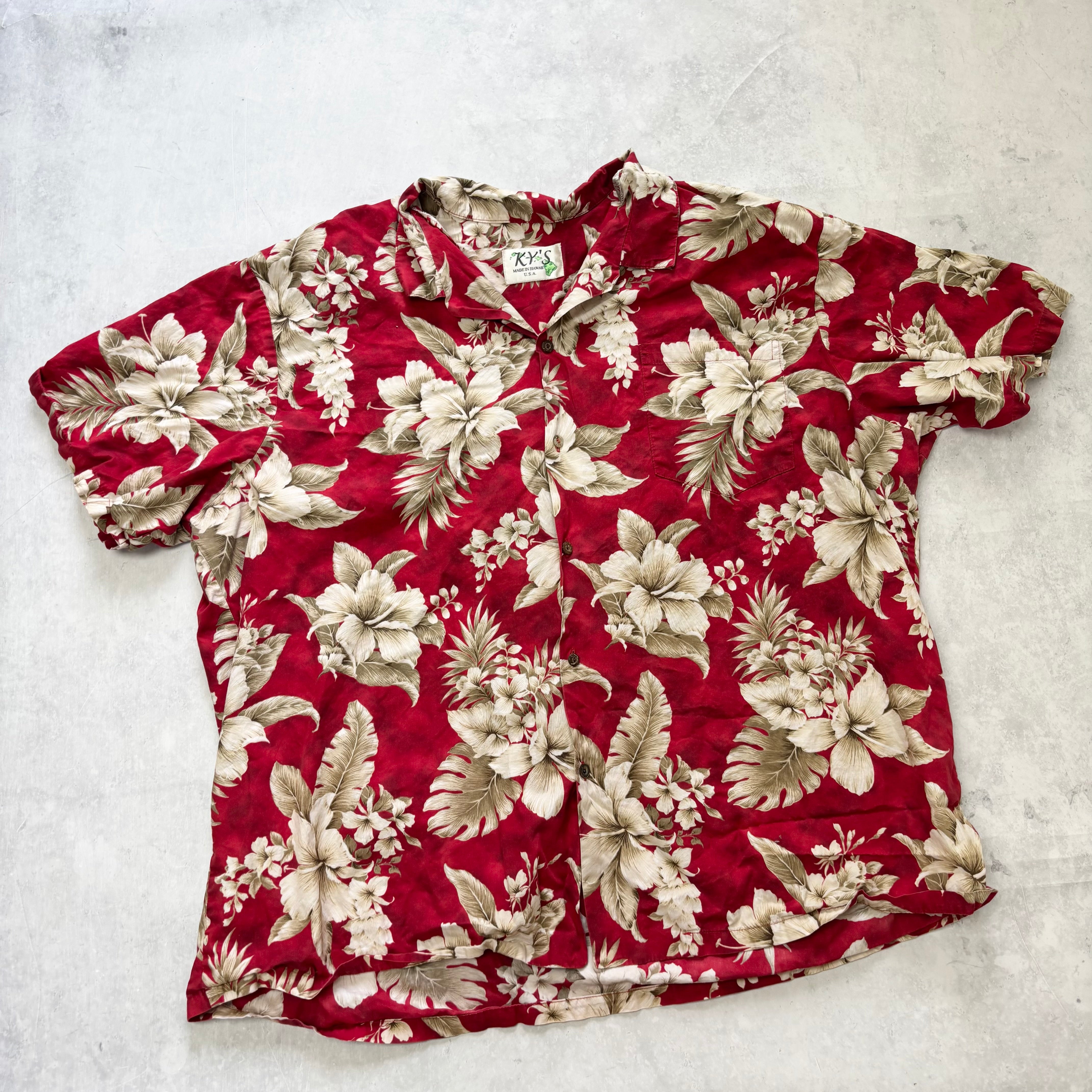 Vintage Hawaiian Shirt Mens 4XL Red Floral Aloha Short Sleeve (E)