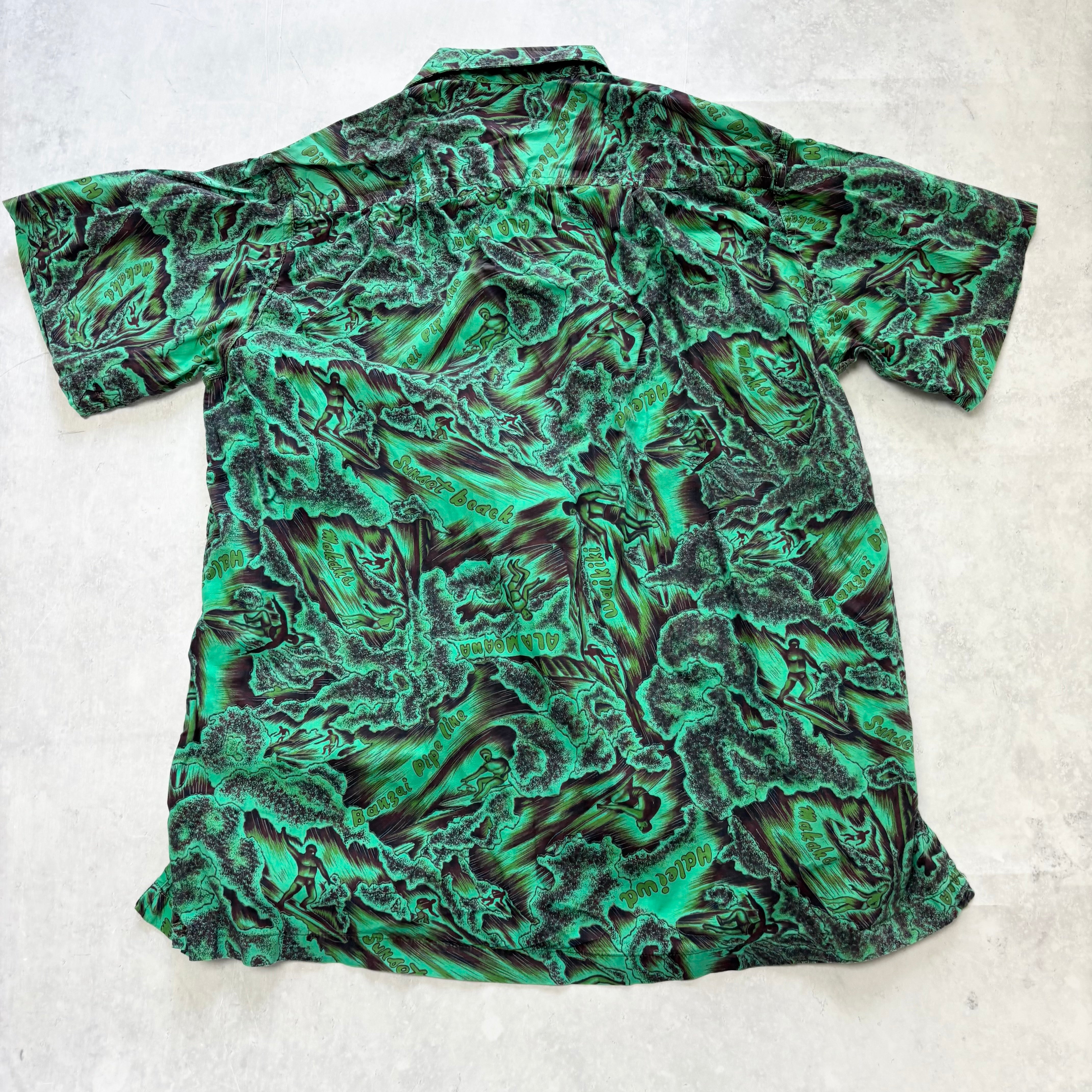 Vintage Hawaiian Shirt Mens Medium Green Floral Aloha Short Sleeve (E)