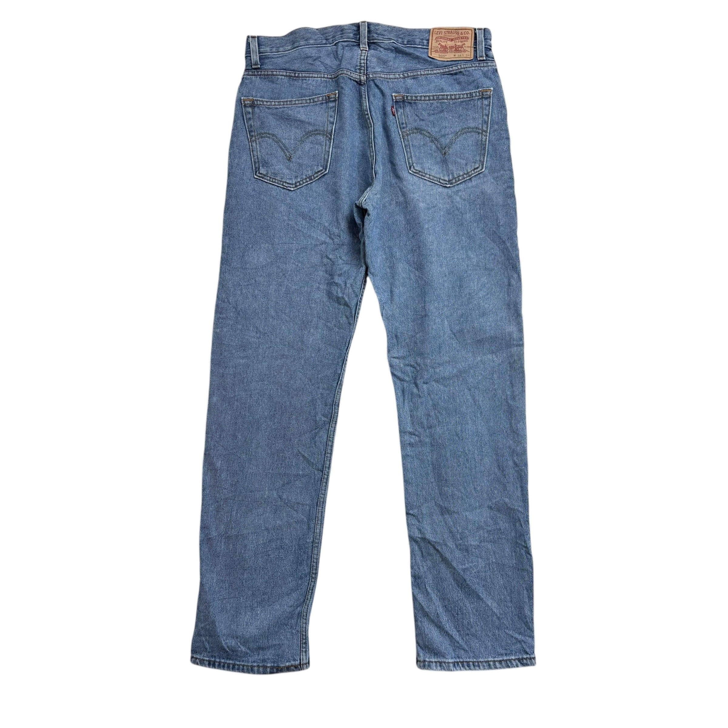 Levis 505 Jeans W34 L34 Mens Mid Blue Regular Straight Fit Vintage Denim (E)