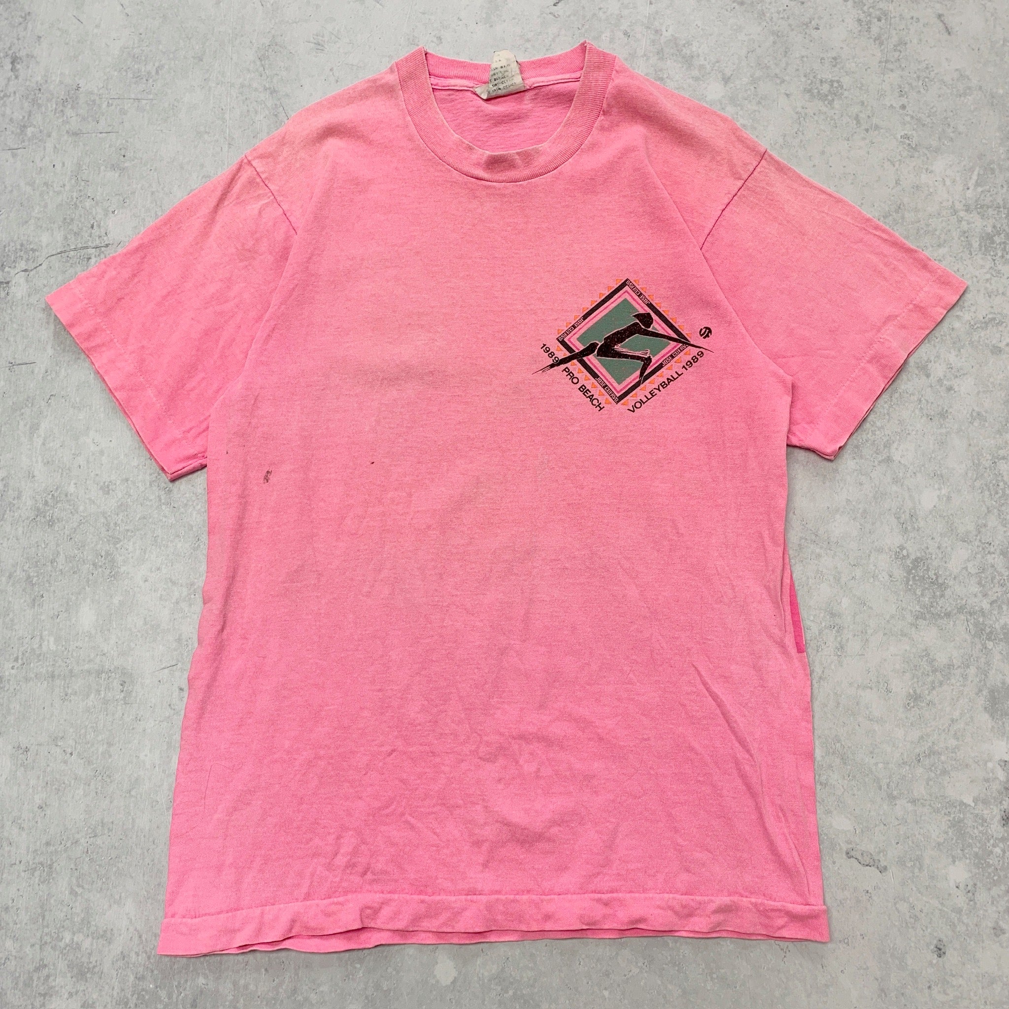 Vintage T Shirt Mens Medium Pink Single Stitch Graphic Print 80s USA Beach