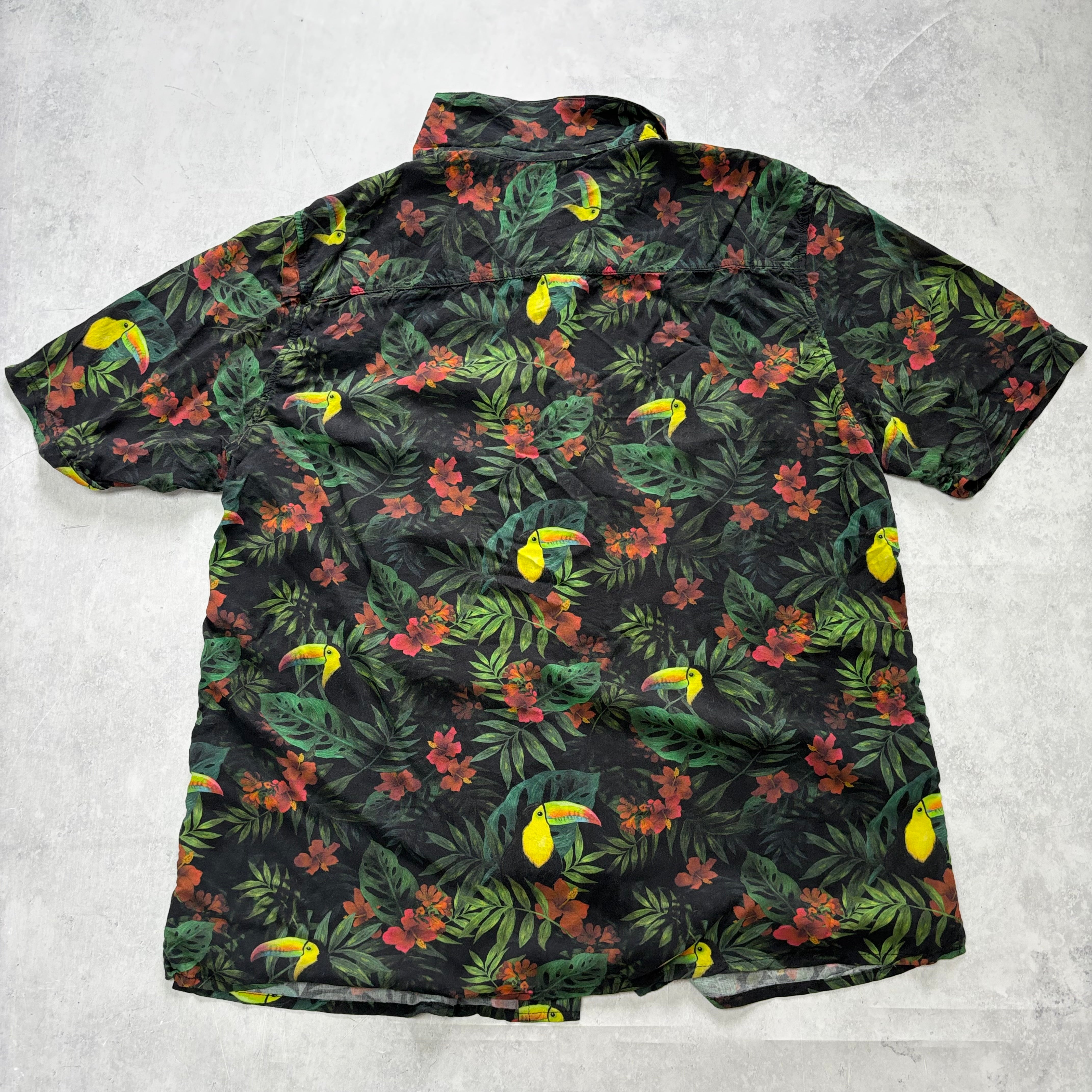 Hawaiian Shirt Mens Large Black Floral Aloha Short Sleeve Viscose (E)