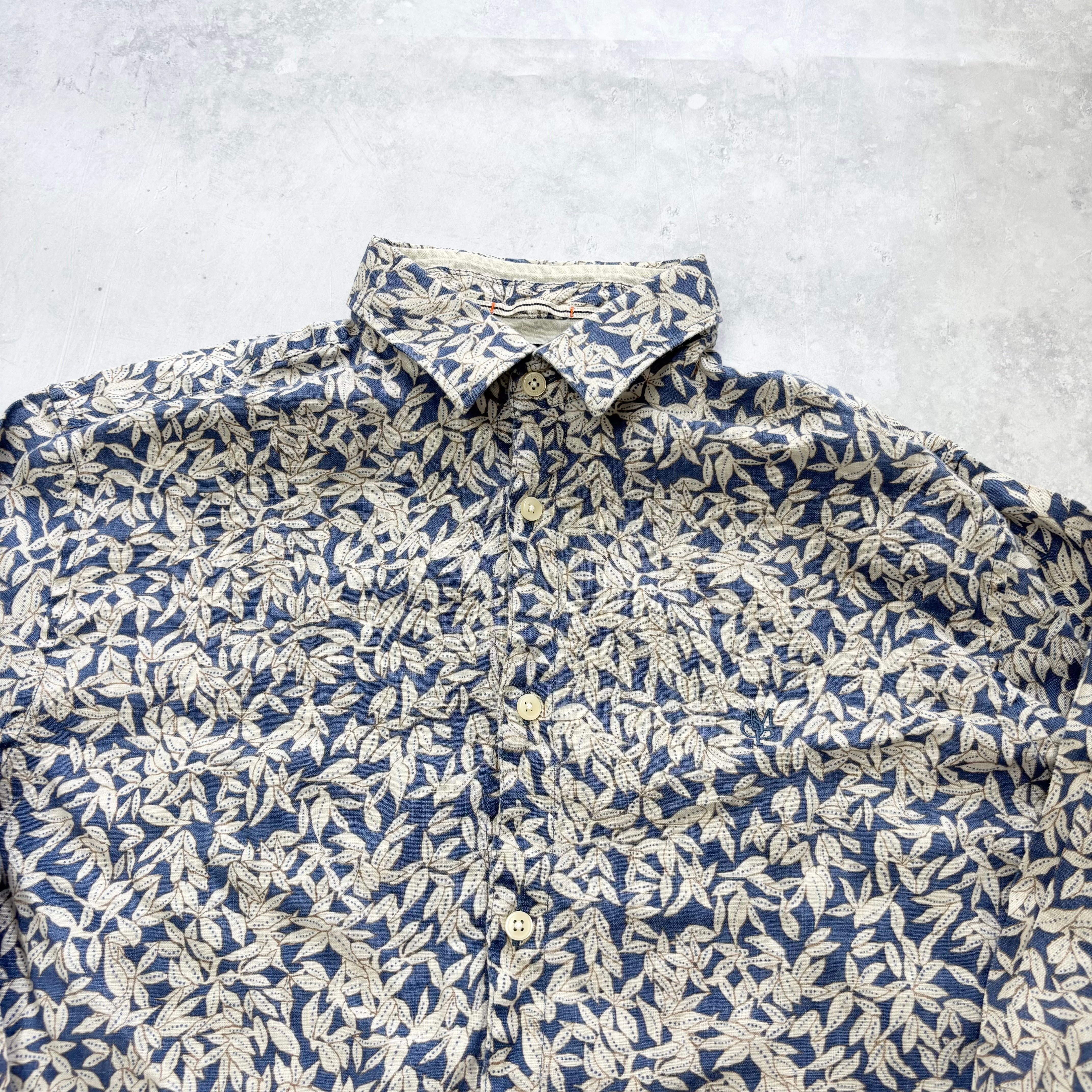 Marc O'Polo Shirt Mens Large Blue Long Sleeve Linen Pattern Regular Fit (E)