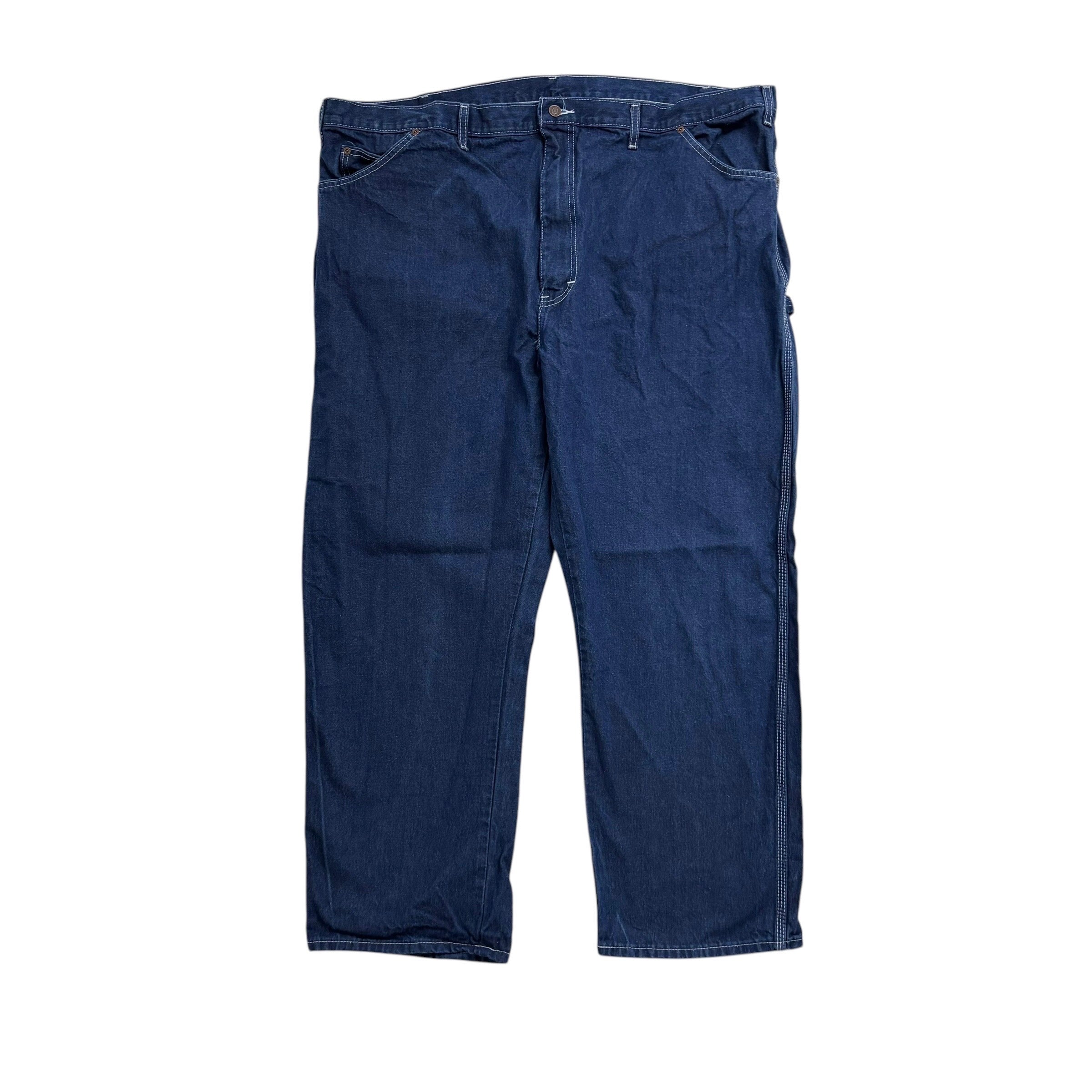 Dickies Carpenter Jeans W48 L30 Mens Dark Blue Relaxed Straight Fit Pants (E)