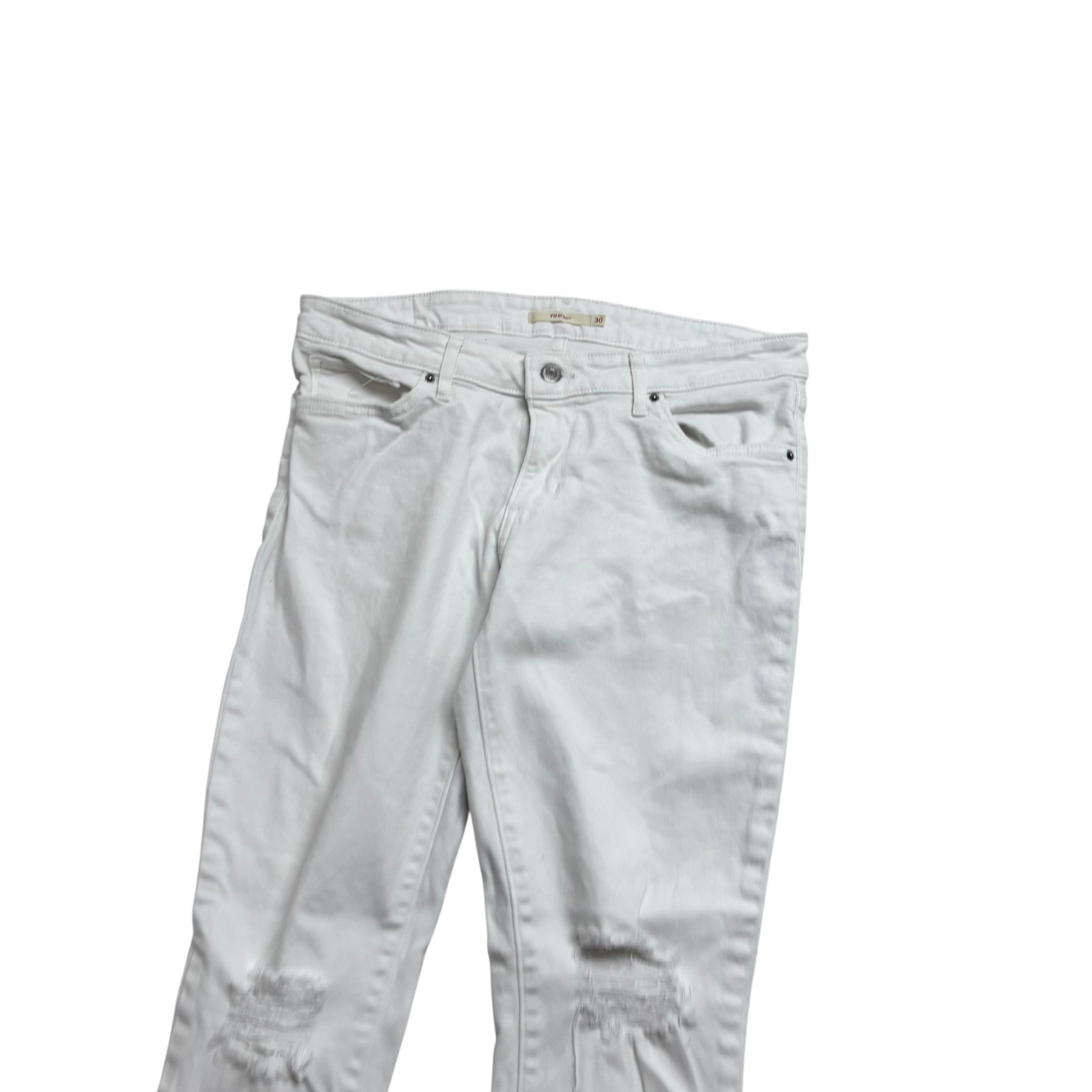 Levis 711 Jeans W30 L27 Womens Skinny Fit White Stretch Denim (E)