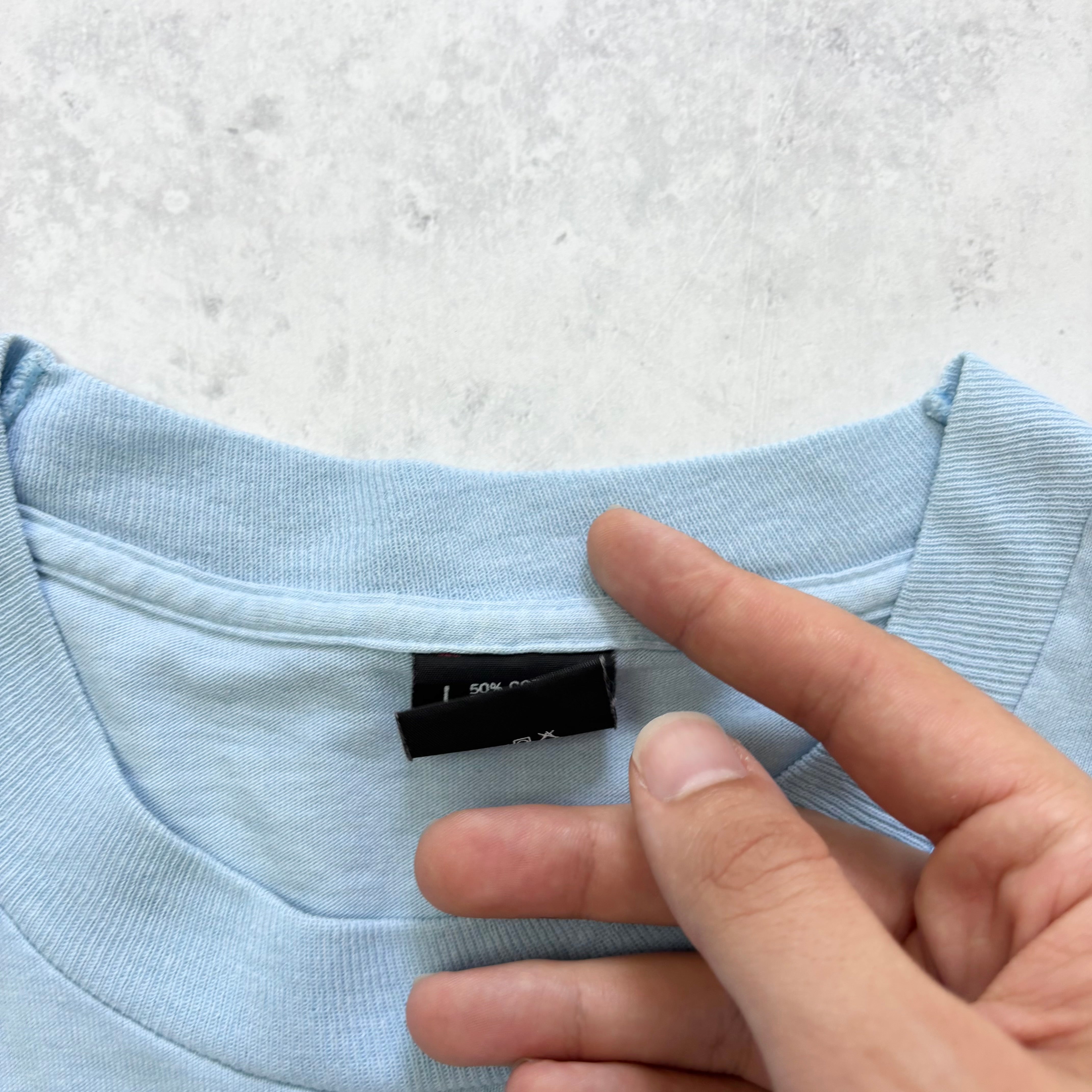 Vintage T Shirt Mens Medium Blue Single Stitch Graphic Print 90s USA