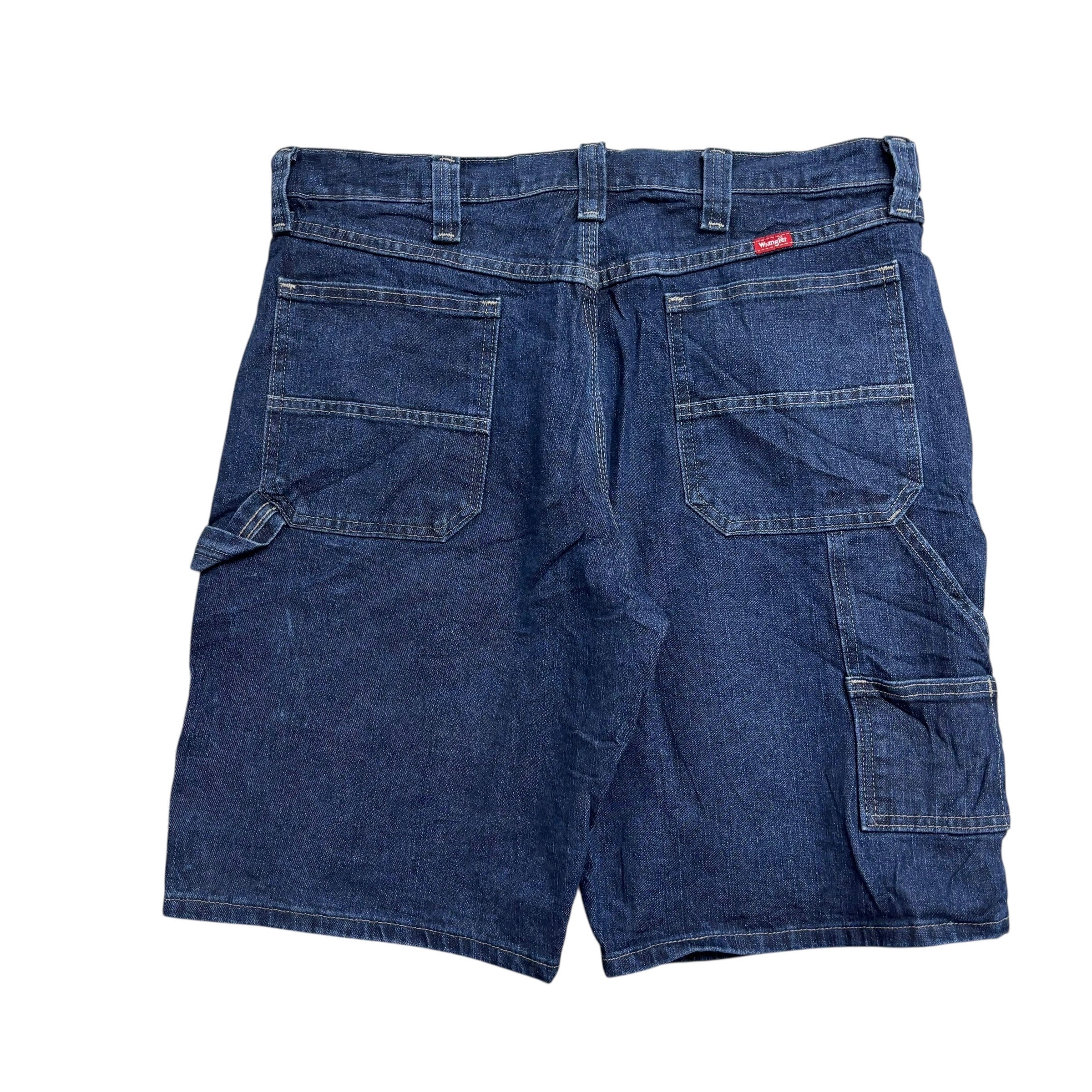 Wrangler Baggy Jorts W34 Mens Dark Blue Carpenter Denim Shorts Relax Stretch (E)