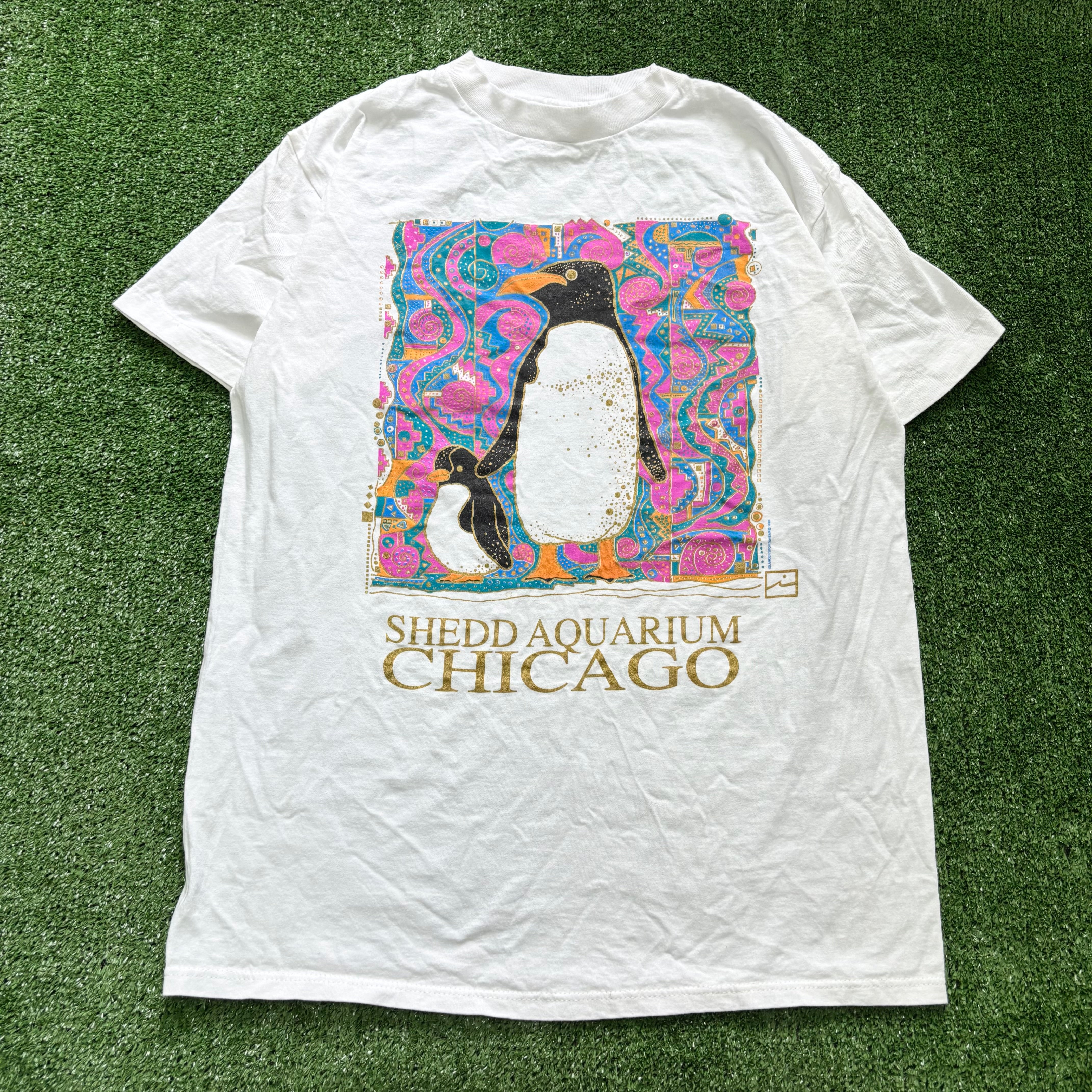 Vintage T Shirt Mens Large White Single Stitch Graphic Print 90s USA Penguin (E)