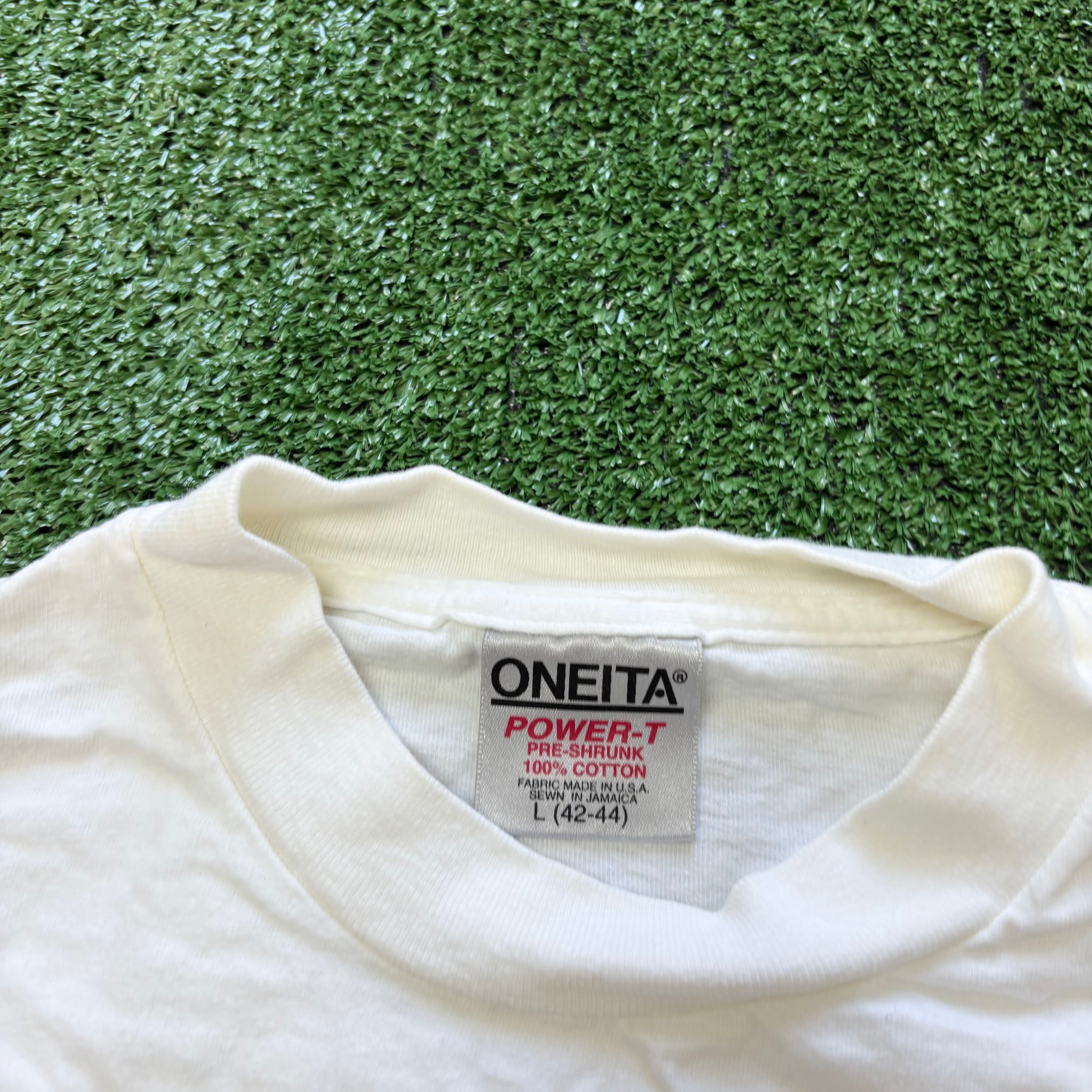 Vintage T Shirt Mens Medium White Single Stitch Graphic Print 90s Reunion (E)