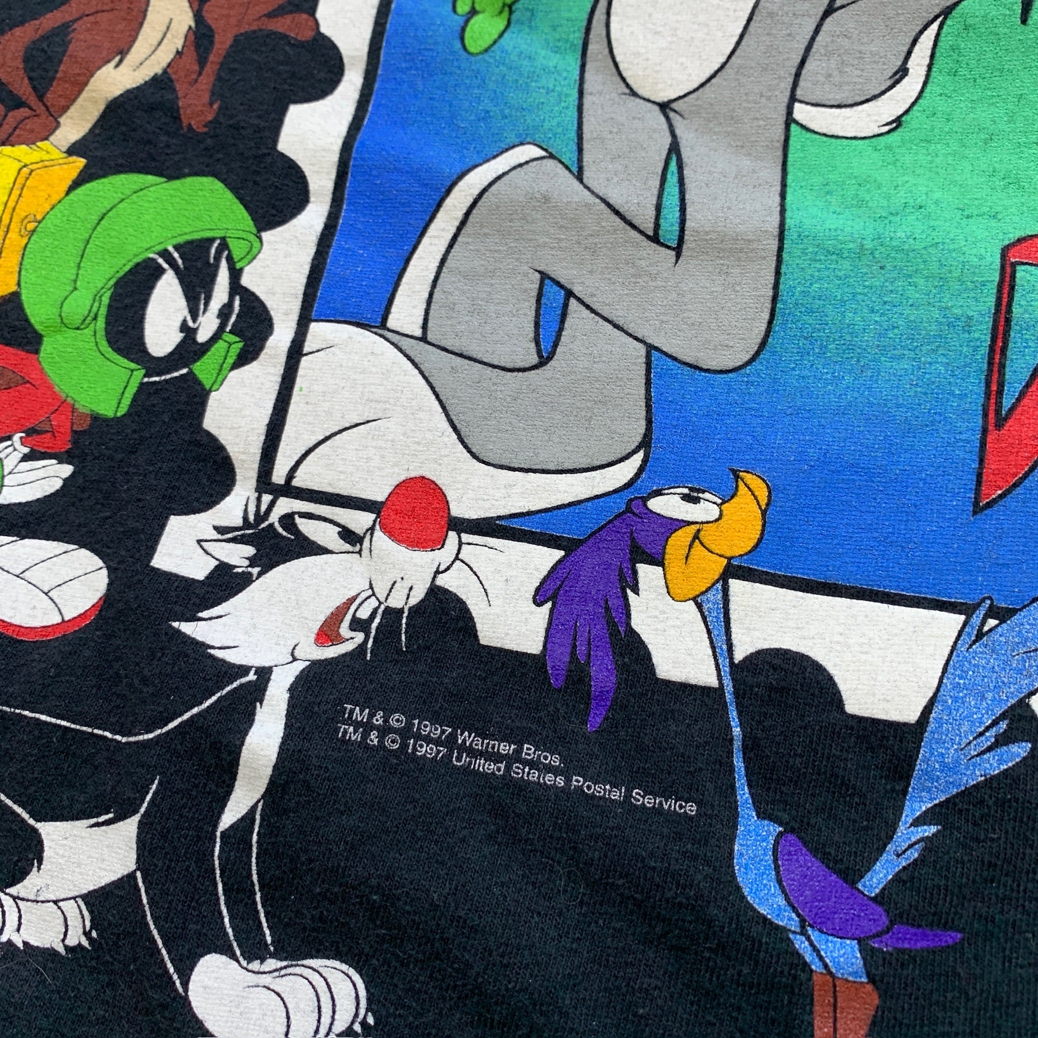 Vintage T Shirt Mens XL Black Graphic Print Looney Tunes Bugs Bunny 90s Cartoon