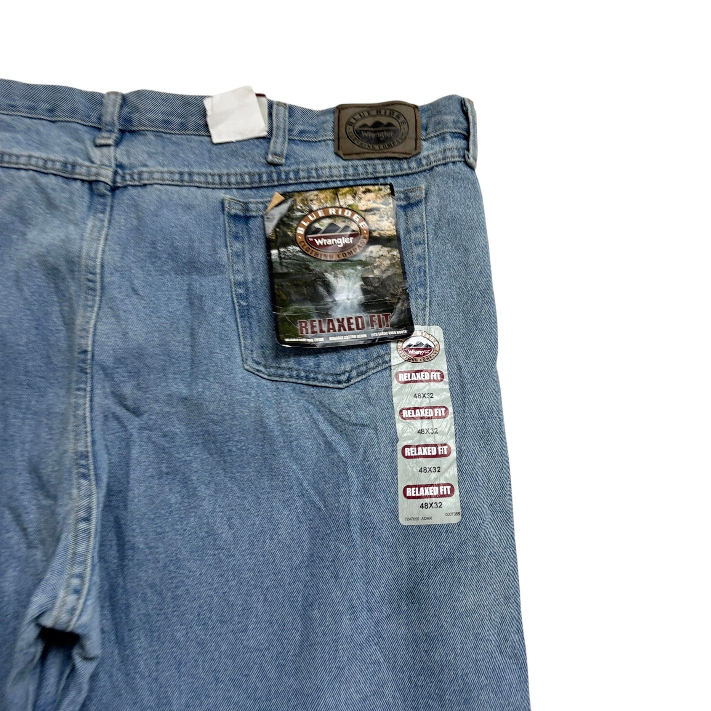 Wrangler Jeans W48 L32 Mens Light Blue Relaxed Straight Fit Vintage Denim (E)