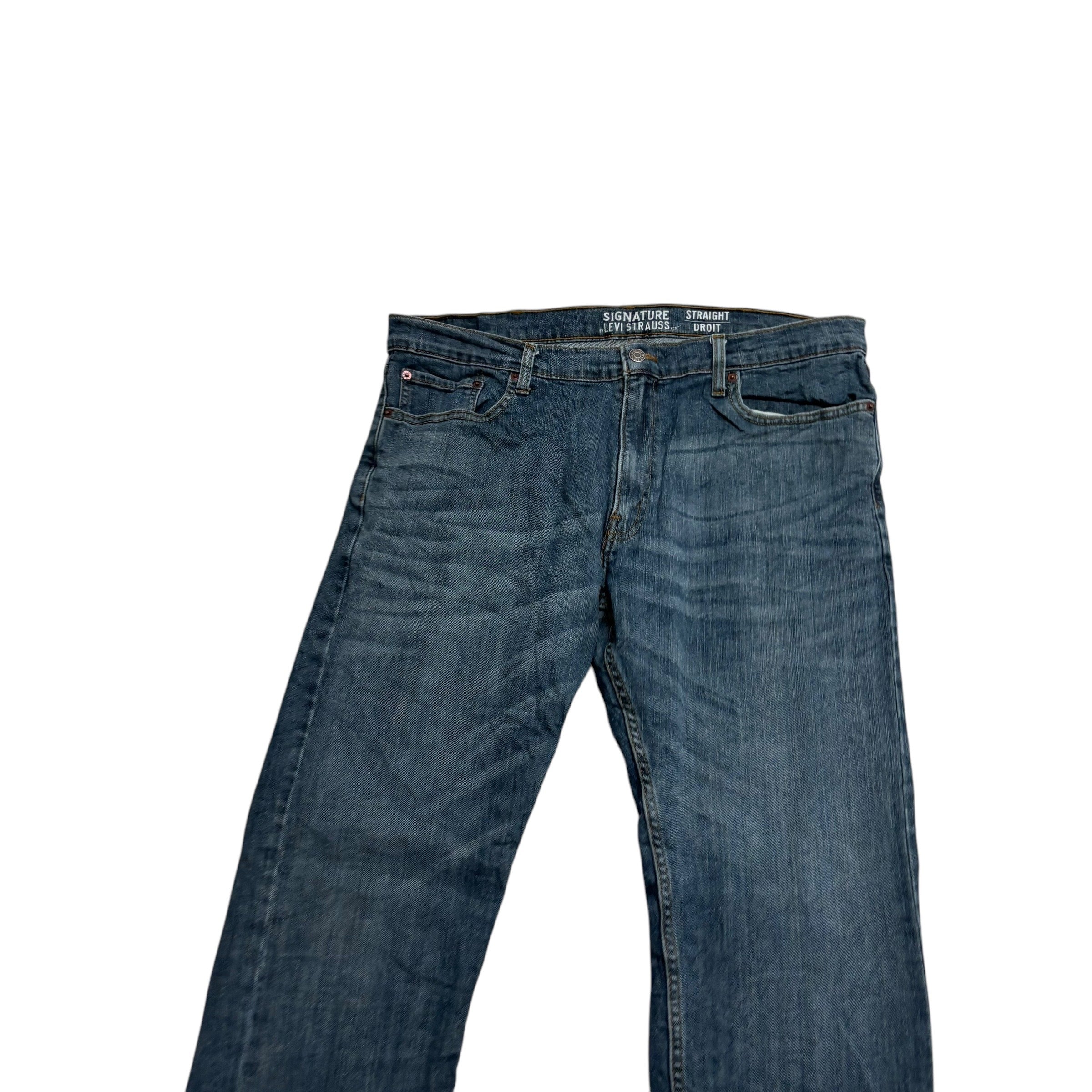 Levis Signature Jeans W38 L30 Mens Dark Blue Regular Straight Stretch Denim (E)