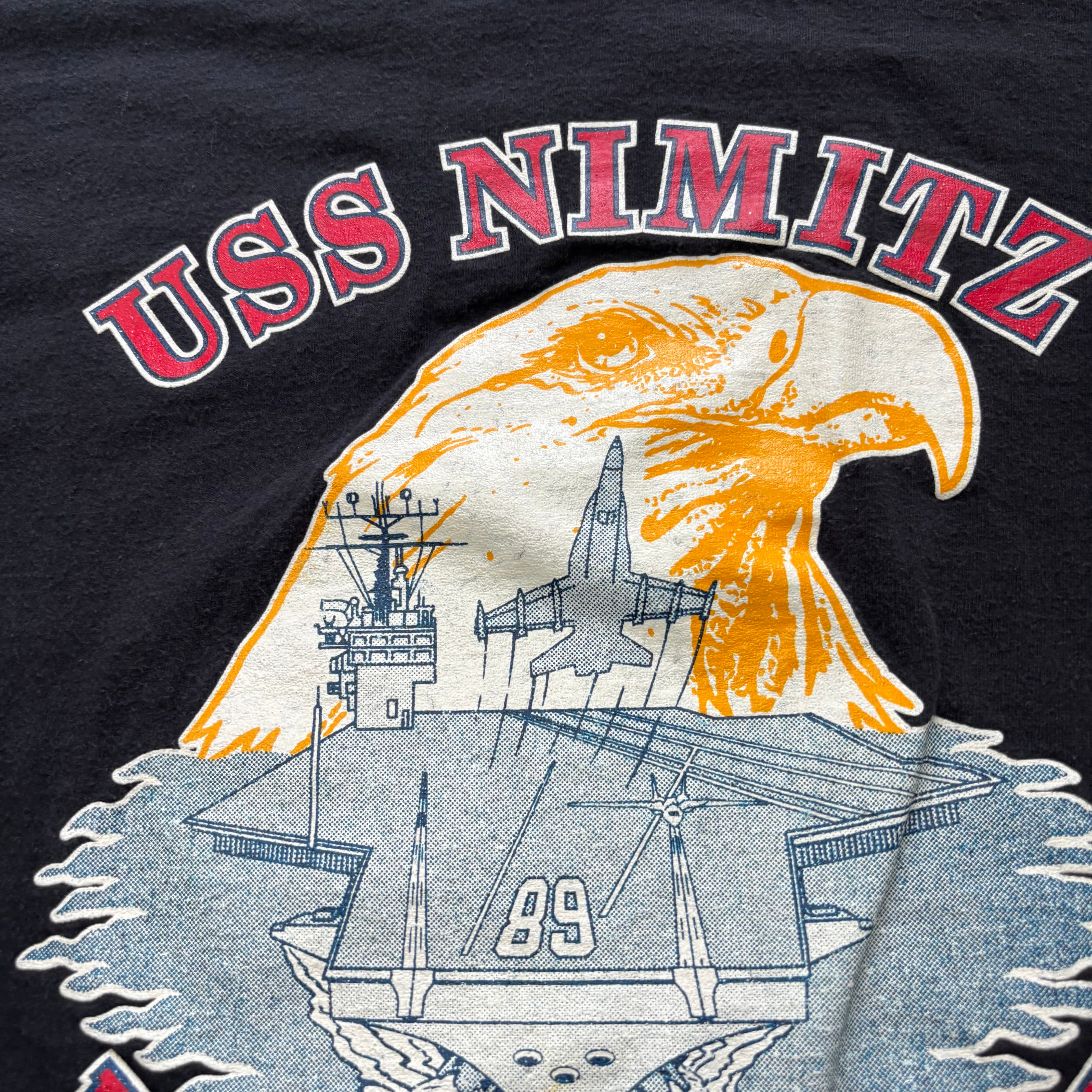 Vintage T Shirt Mens Large Black Single Stitch Graphic Print 90s USA Naval