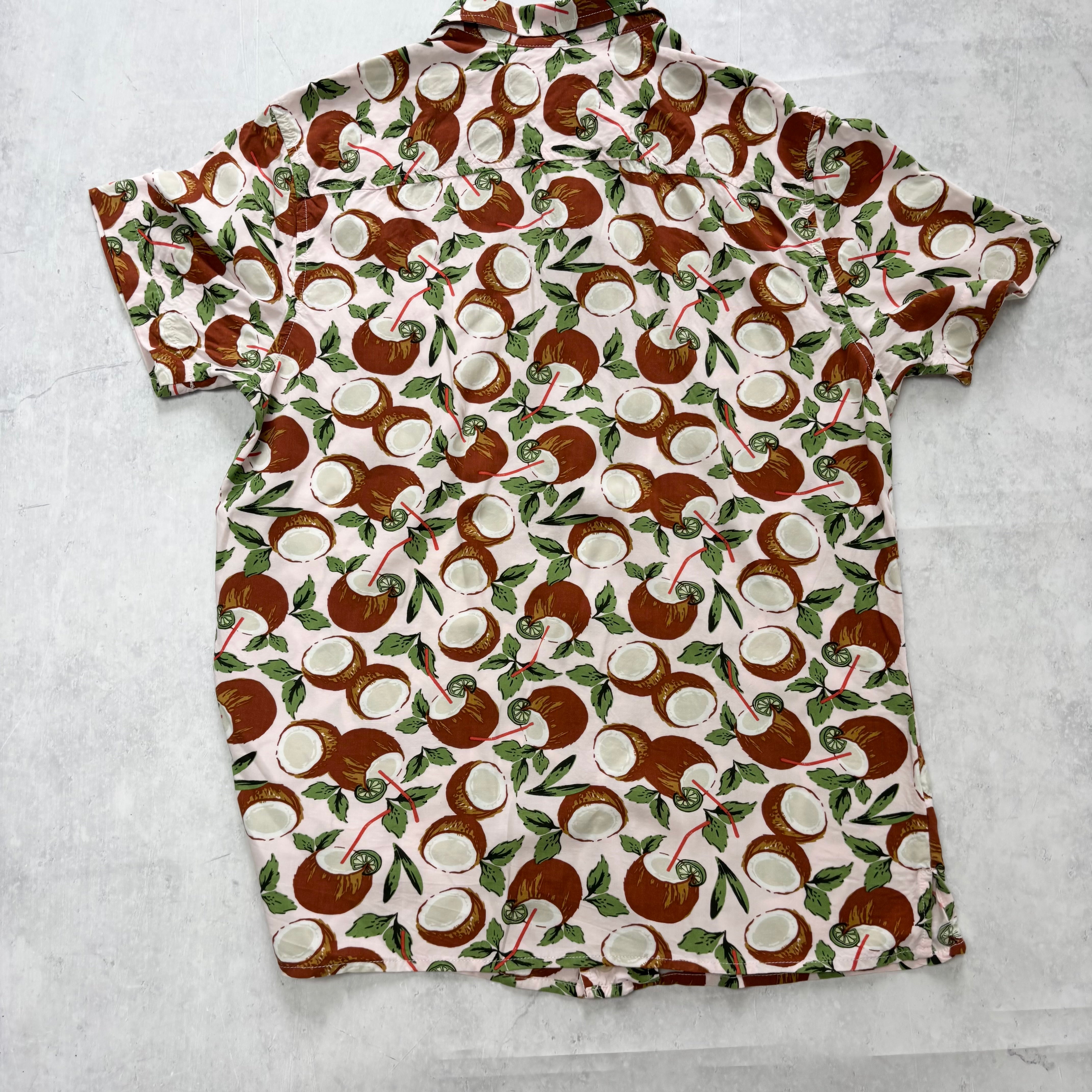 Hawaiian Shirt Mens Small Pink Floral Aloha Short Sleeve Rayon Regular Fit (E)