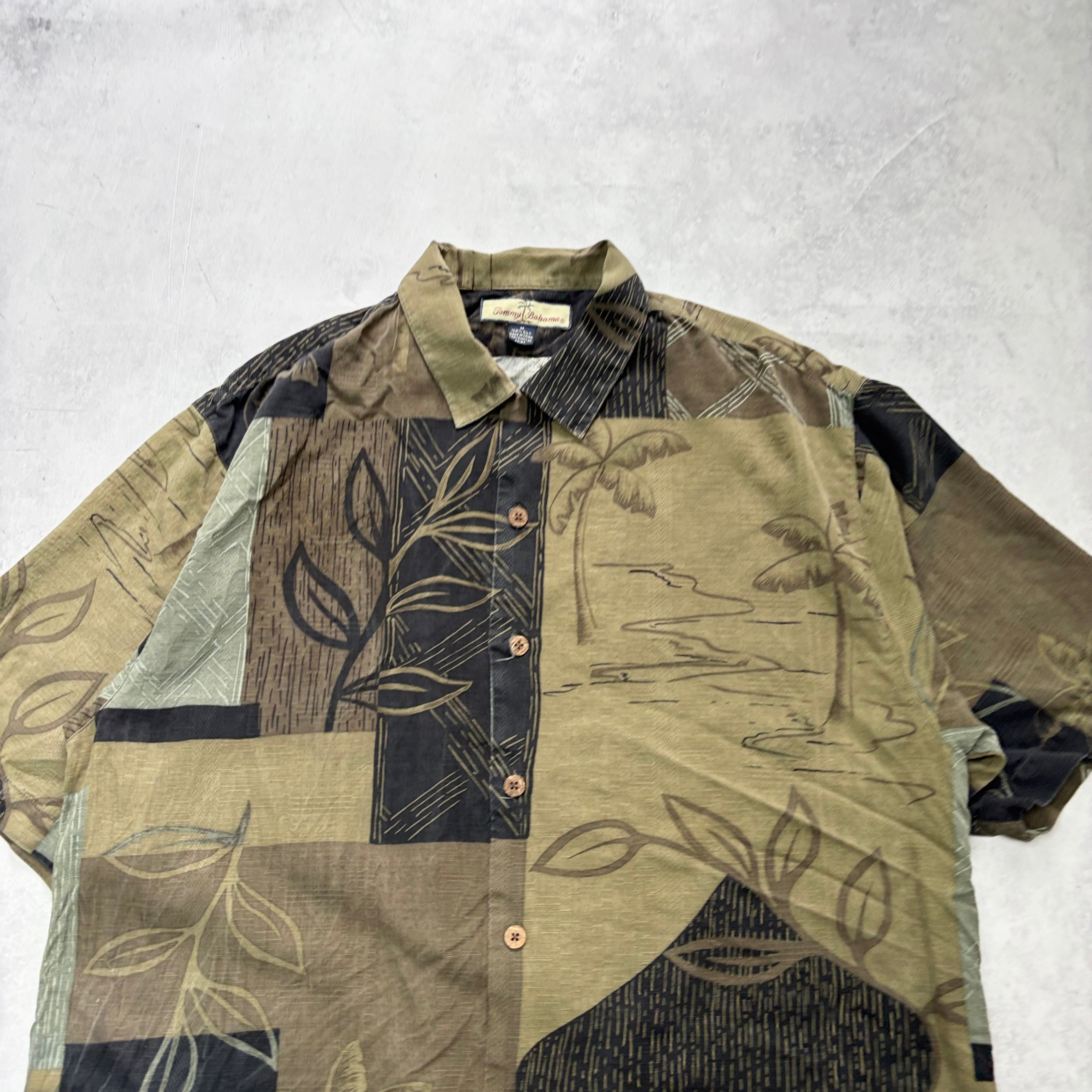 Vintage Hawaiian Shirt Mens Medium Green Tommy Bahama Silk Short Sleeve (E)