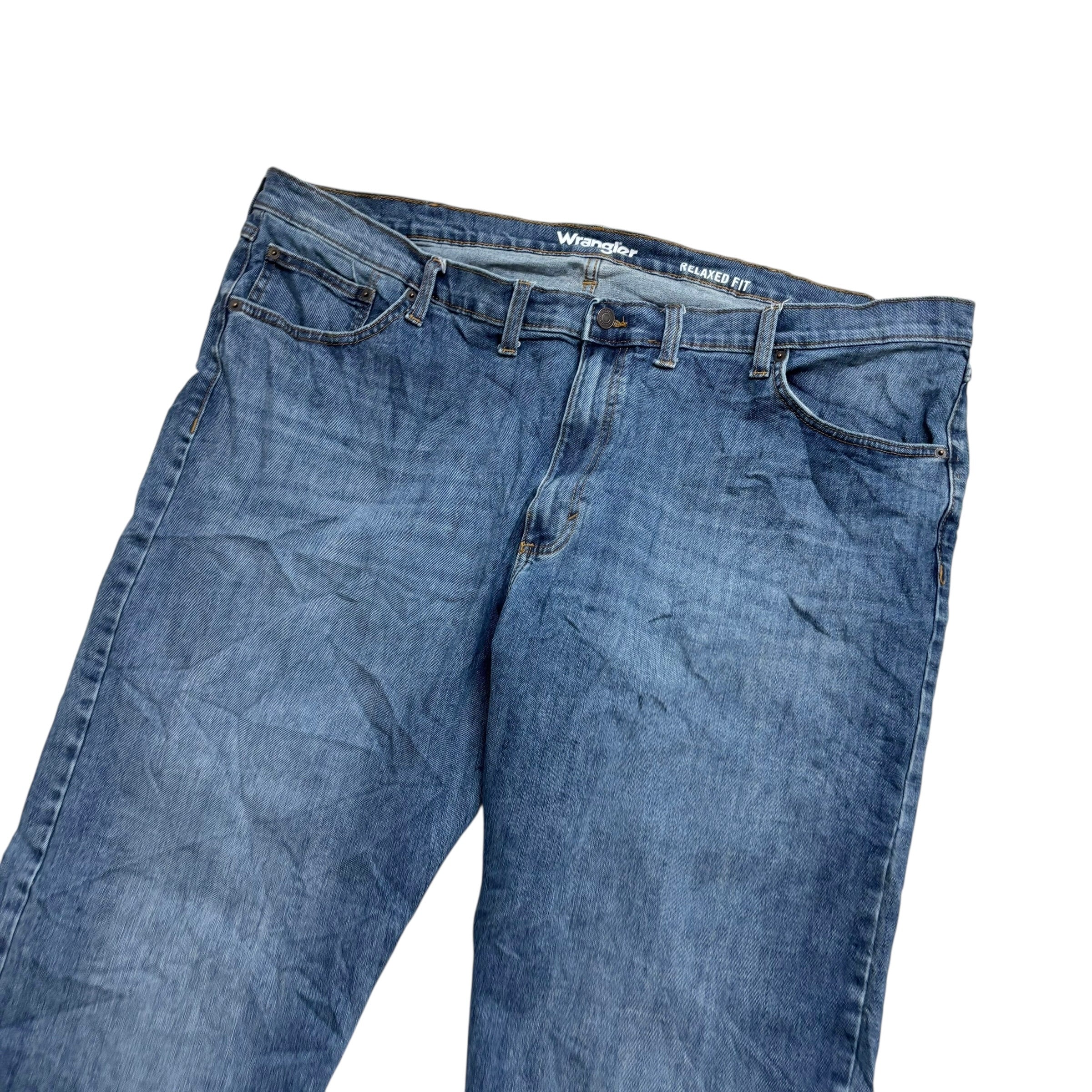 Wrangler Jeans W48 L29 Mens Mid Blue Relaxed Straight Fit Stretch Denim (E)