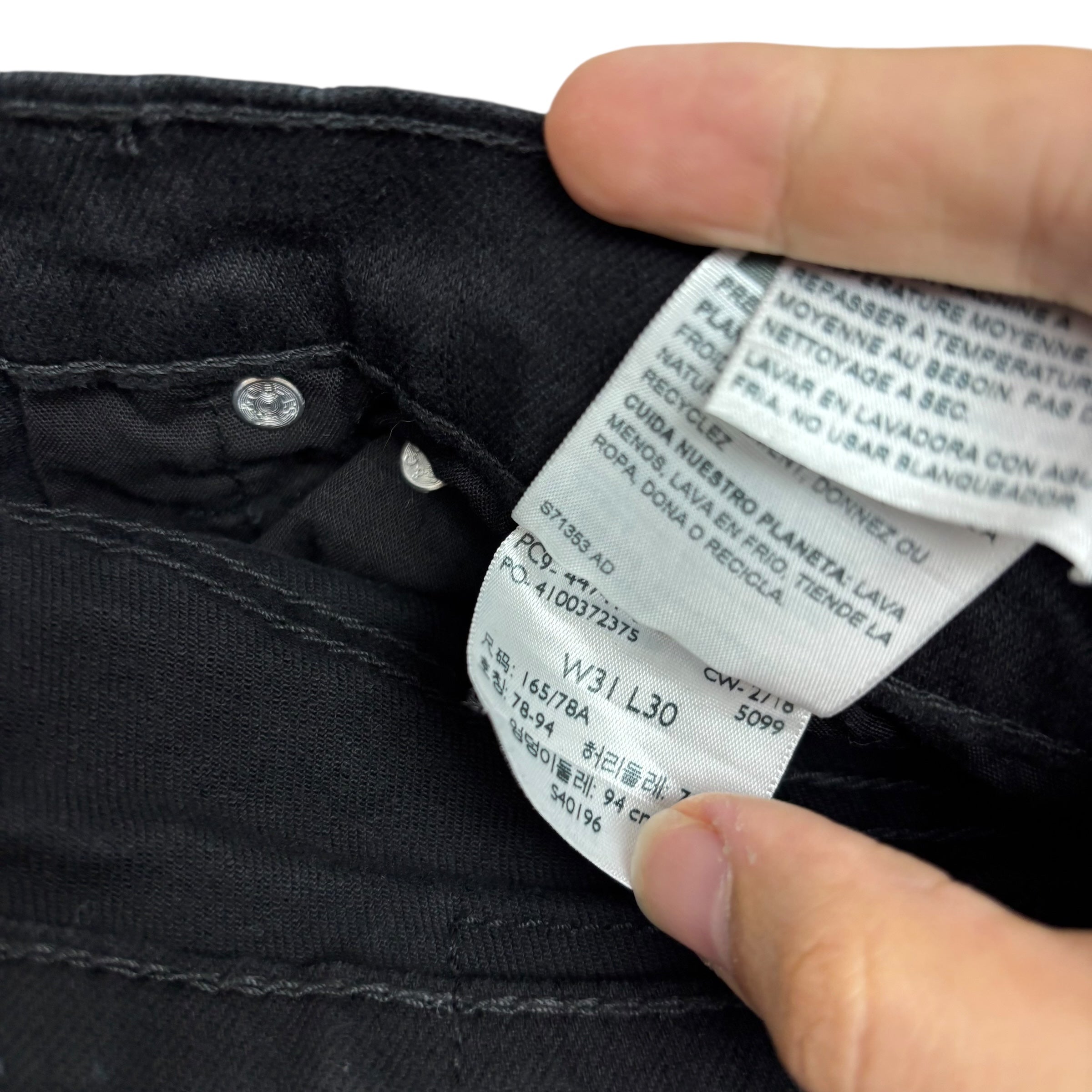 Levis Denizen Jeans W31 L29 Mens Black Skinny Fit Stretch Denim (E)