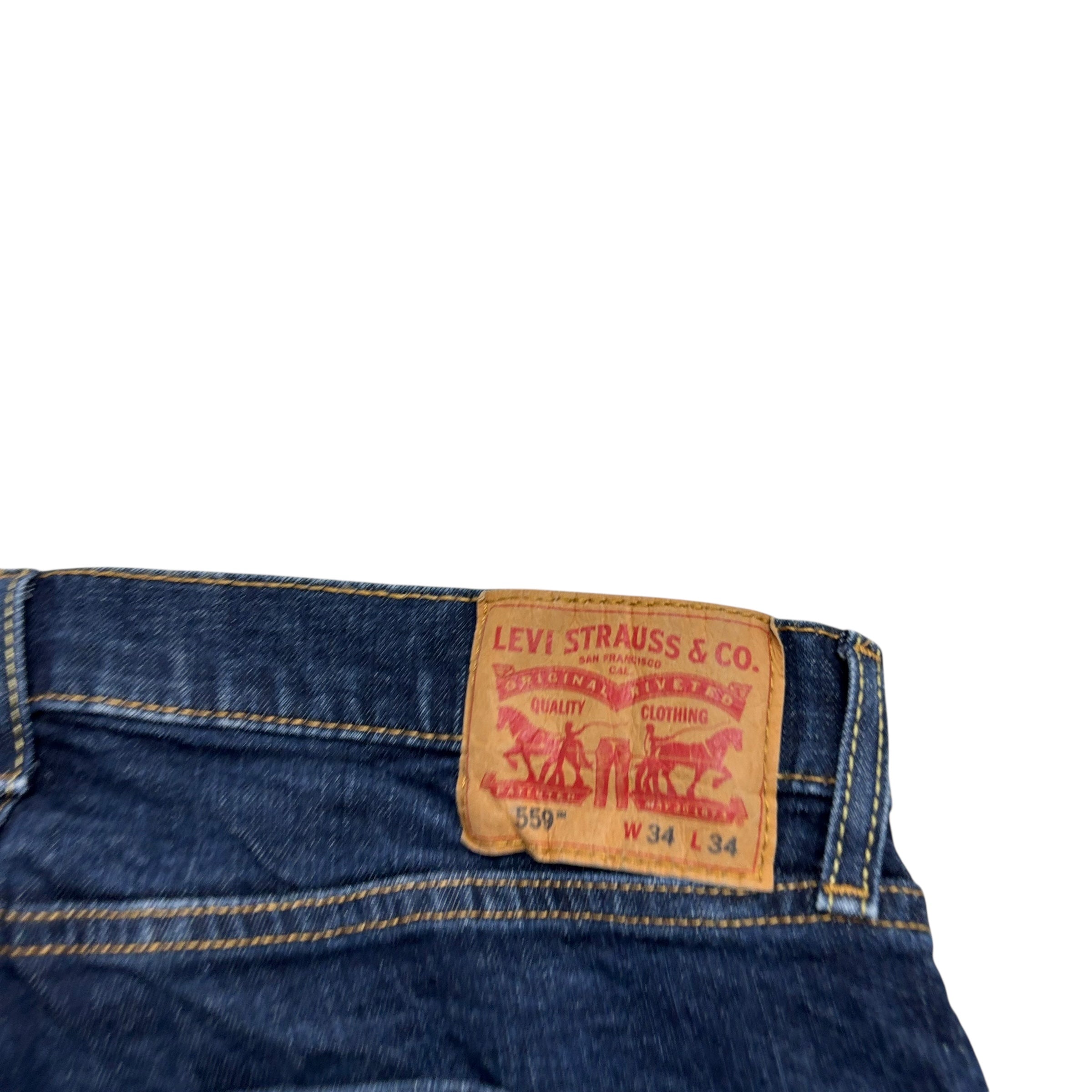 Levis 559 Jeans W34 L34 Mens Dark Blue Regular Straight Fit Stretch Denim (E)