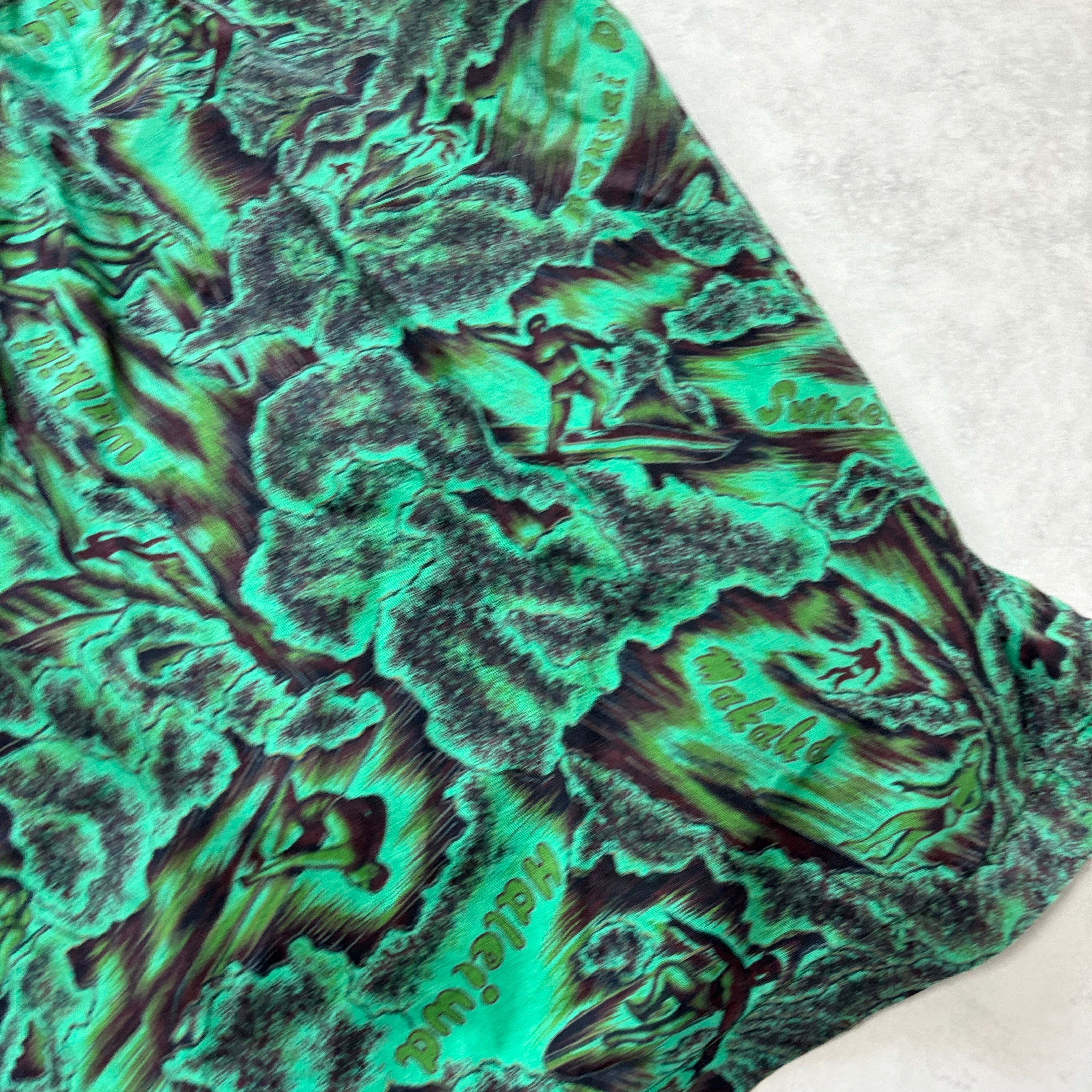 Vintage Hawaiian Shirt Mens Medium Green Floral Aloha Short Sleeve (E)