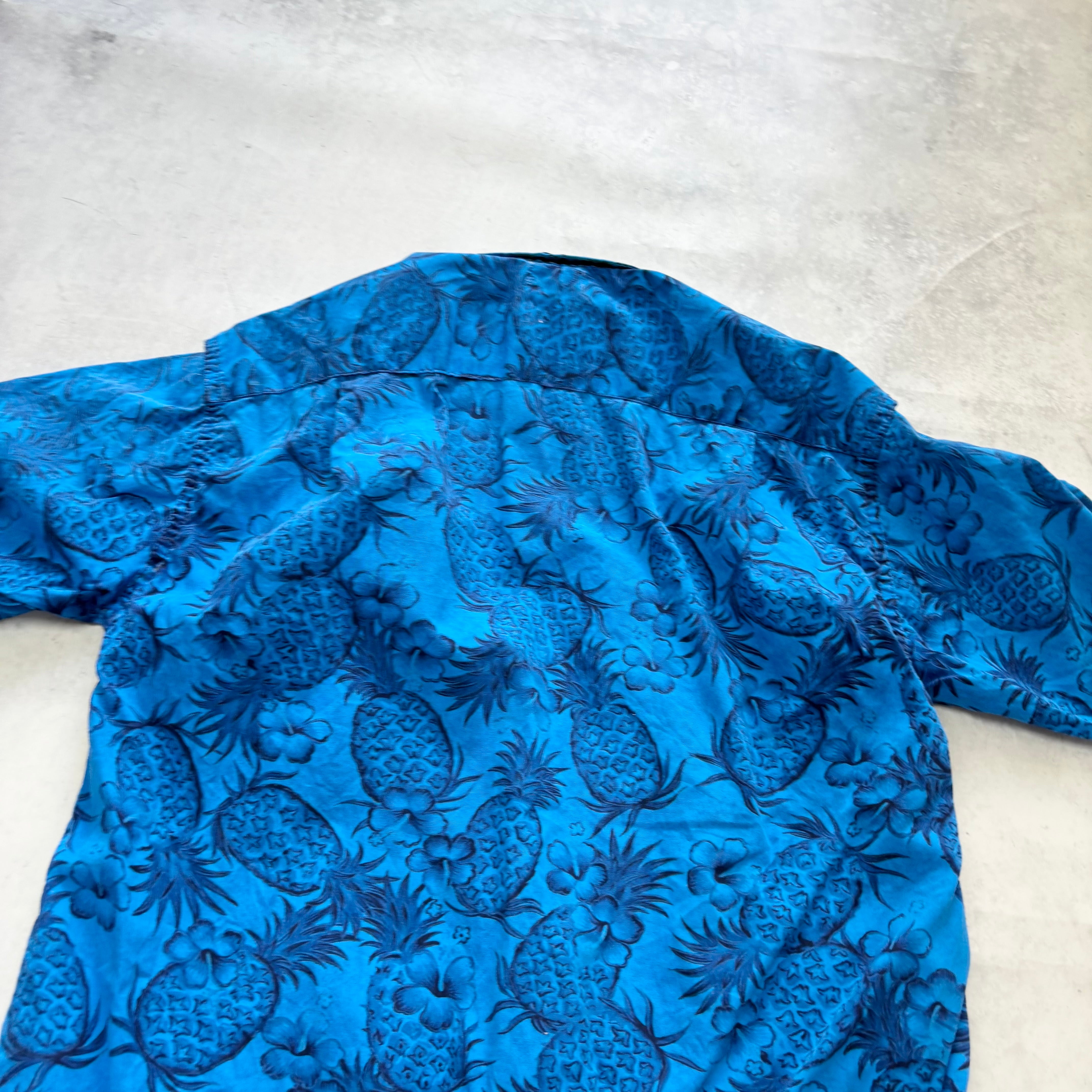 Vintage Hawaiian Shirt Mens Medium Blue Floral Aloha Short Sleeve
