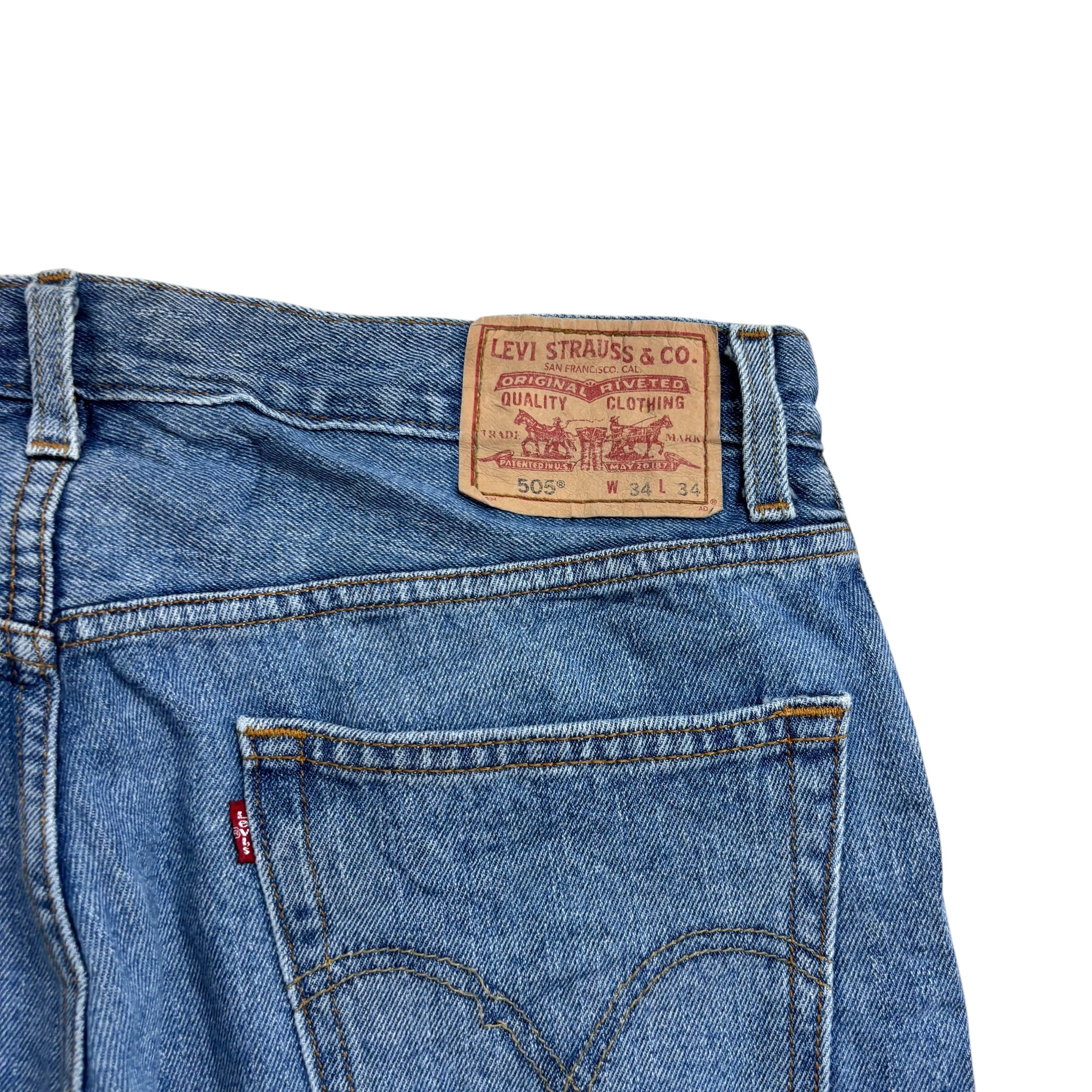 Levis 505 Jeans W34 L34 Mens Mid Blue Regular Straight Fit Vintage Denim (E)
