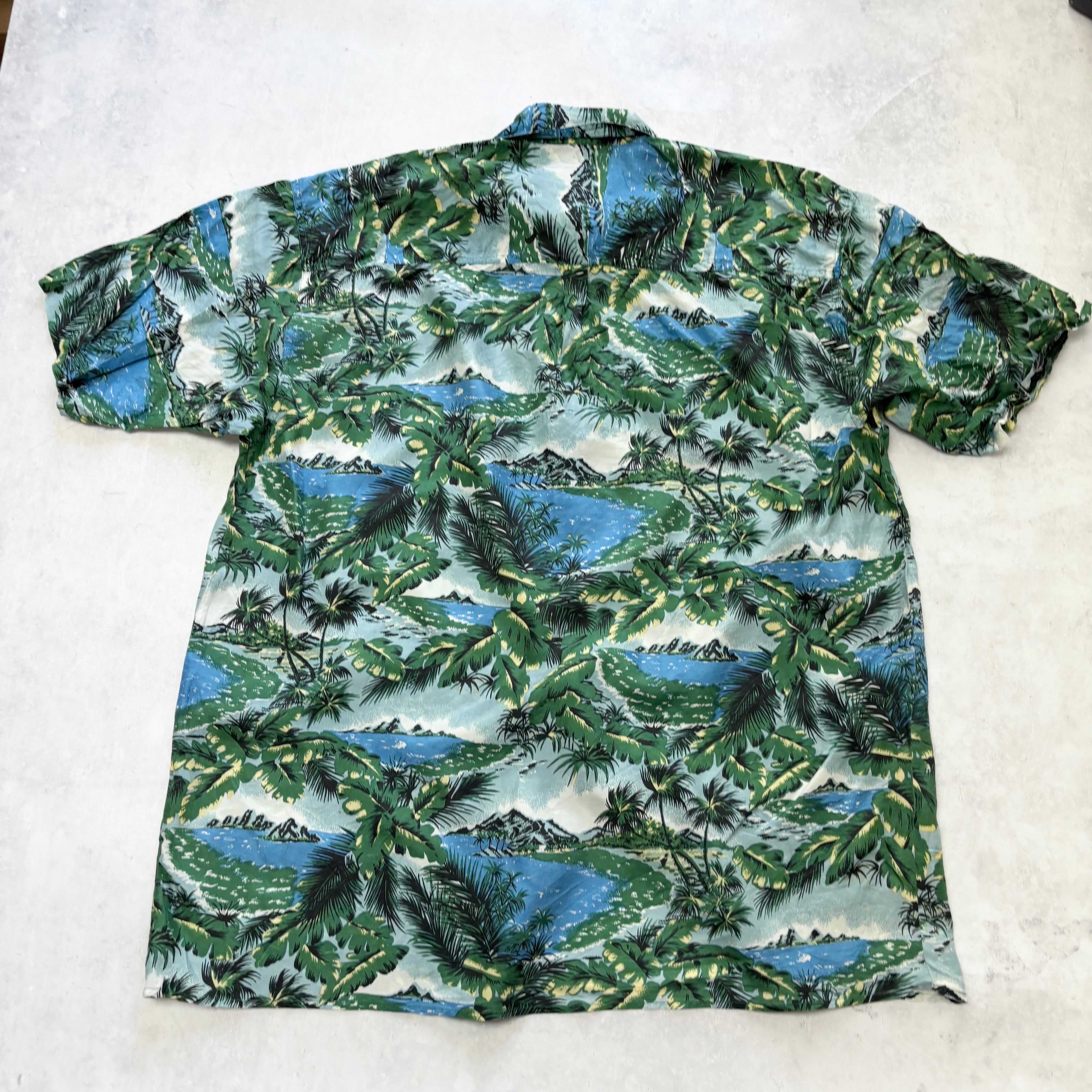 Vintage Hawaiian Shirt Mens XL Blue Floral Aloha Short Sleeve Silk (E)
