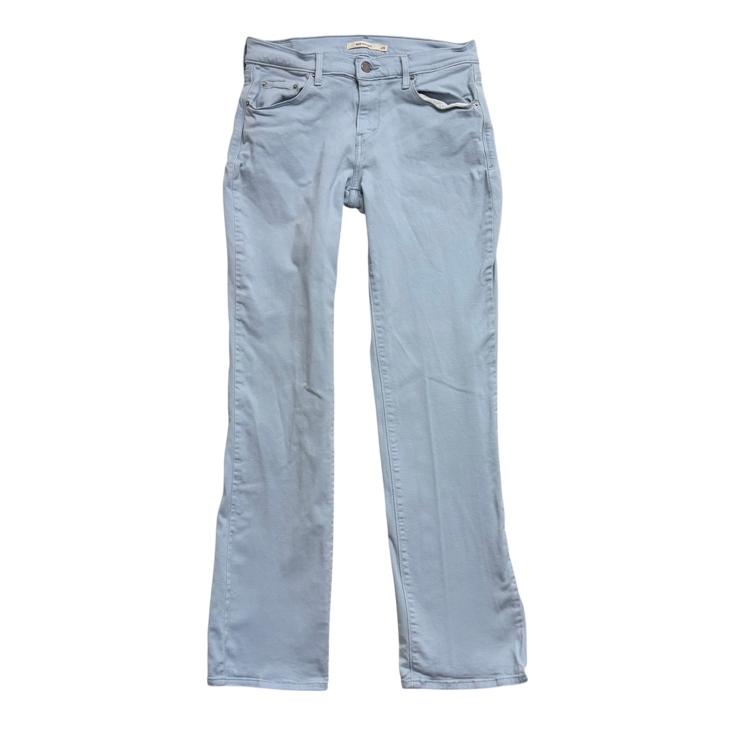 Levis 505 Trousers W28 L32 Womens Regular Straight Fit Blue Stretch Pants (E)