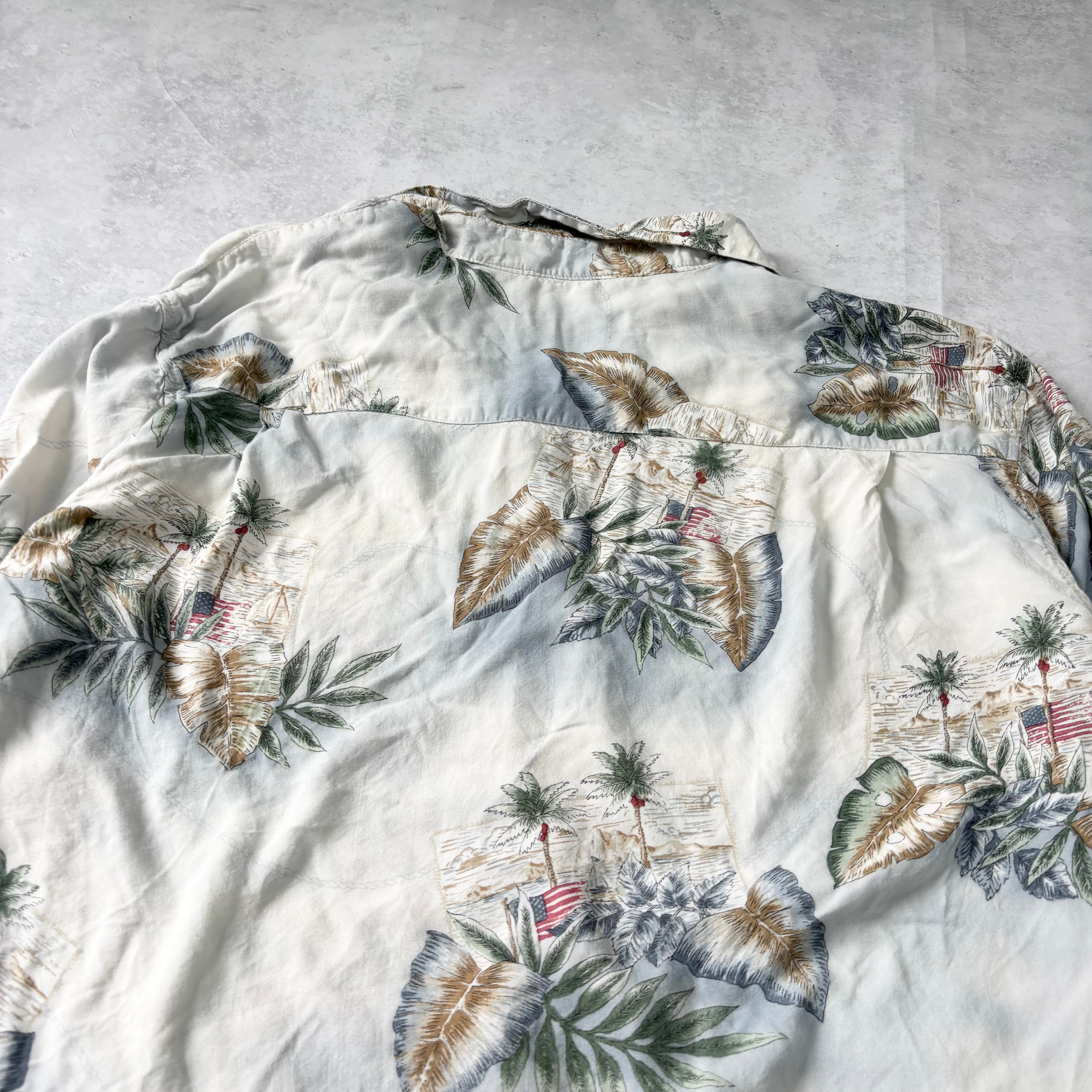 Vintage Hawaiian Shirt Mens XXL Blue Floral Aloha Short Sleeve Rayon