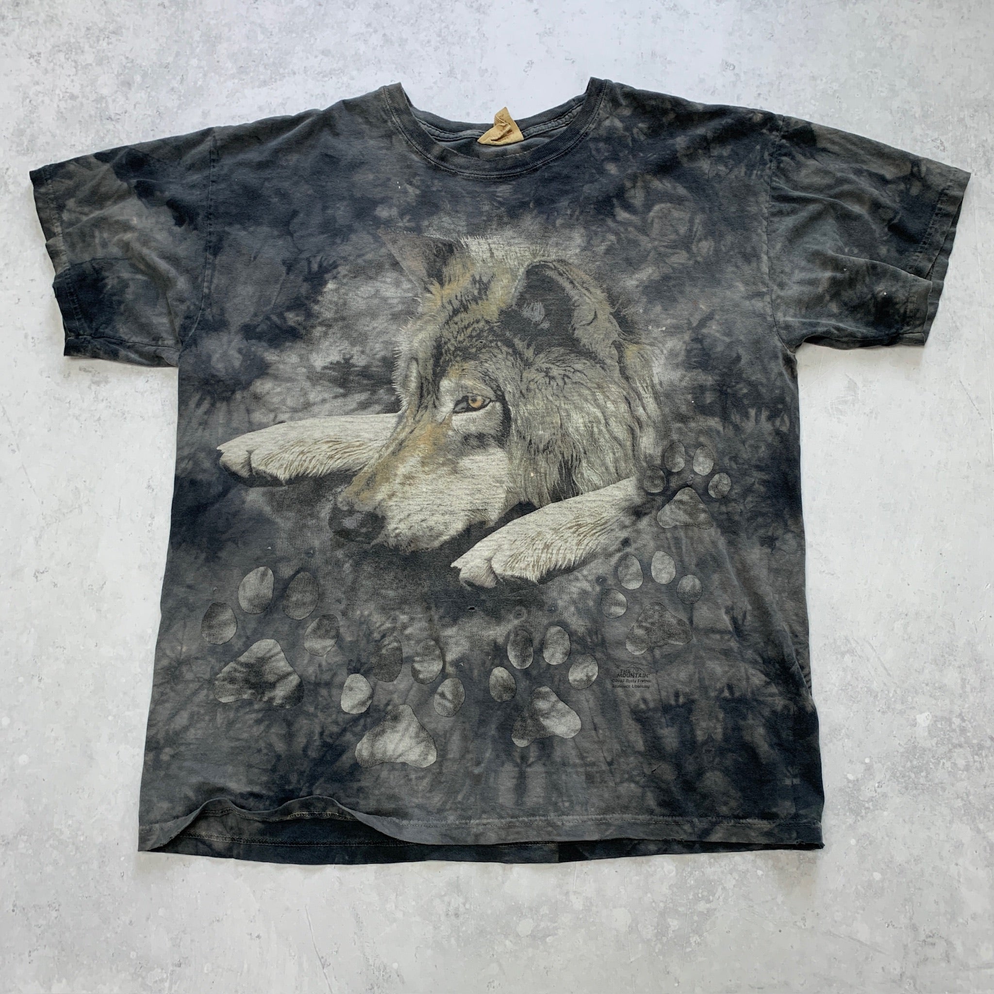 Vintage T Shirt Mens Large Grey Graphic Print 00s Wolves Animal Nature Tie Die