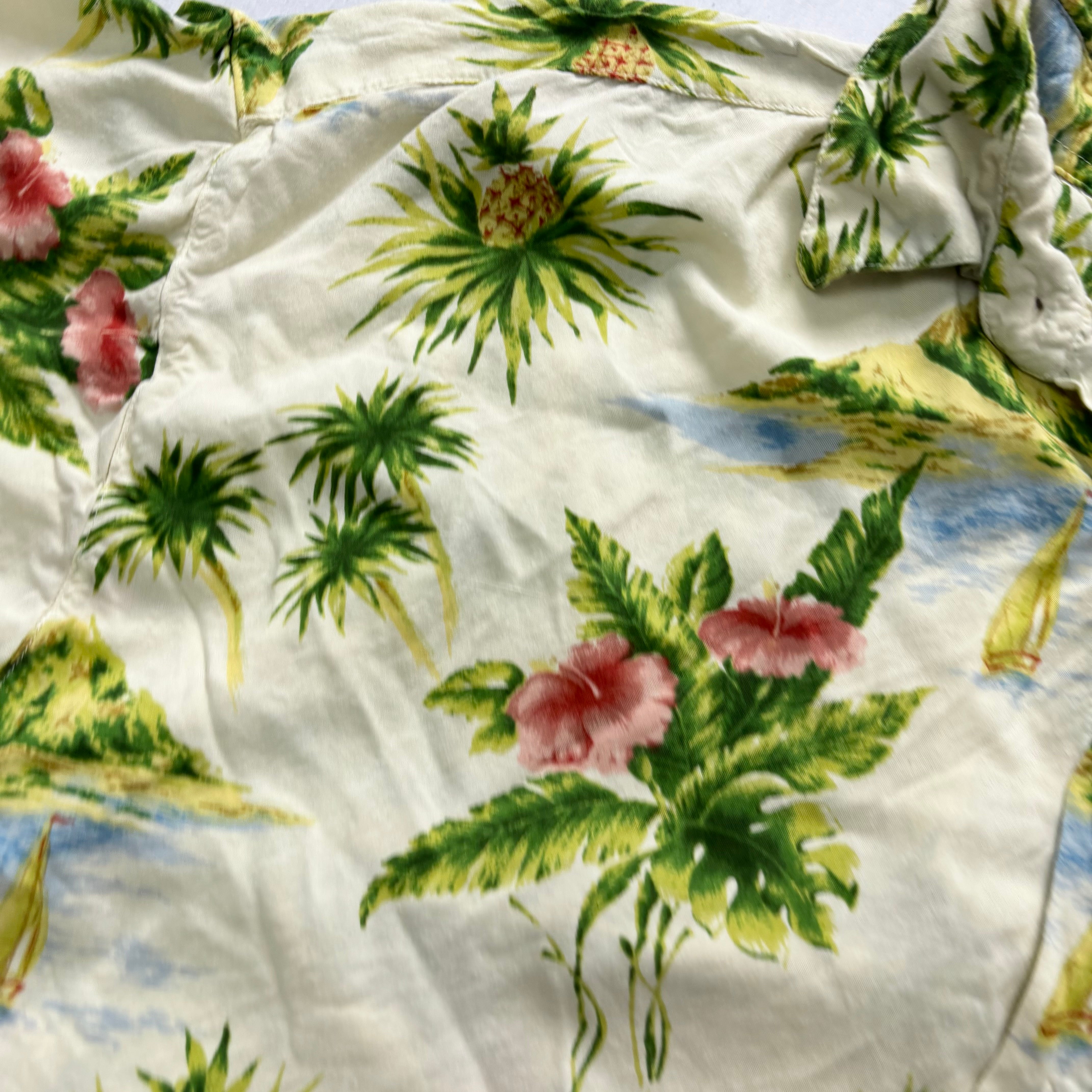 Vintage Hawaiian Shirt Mens XL Yellow Floral Aloha Short Sleeve (E)