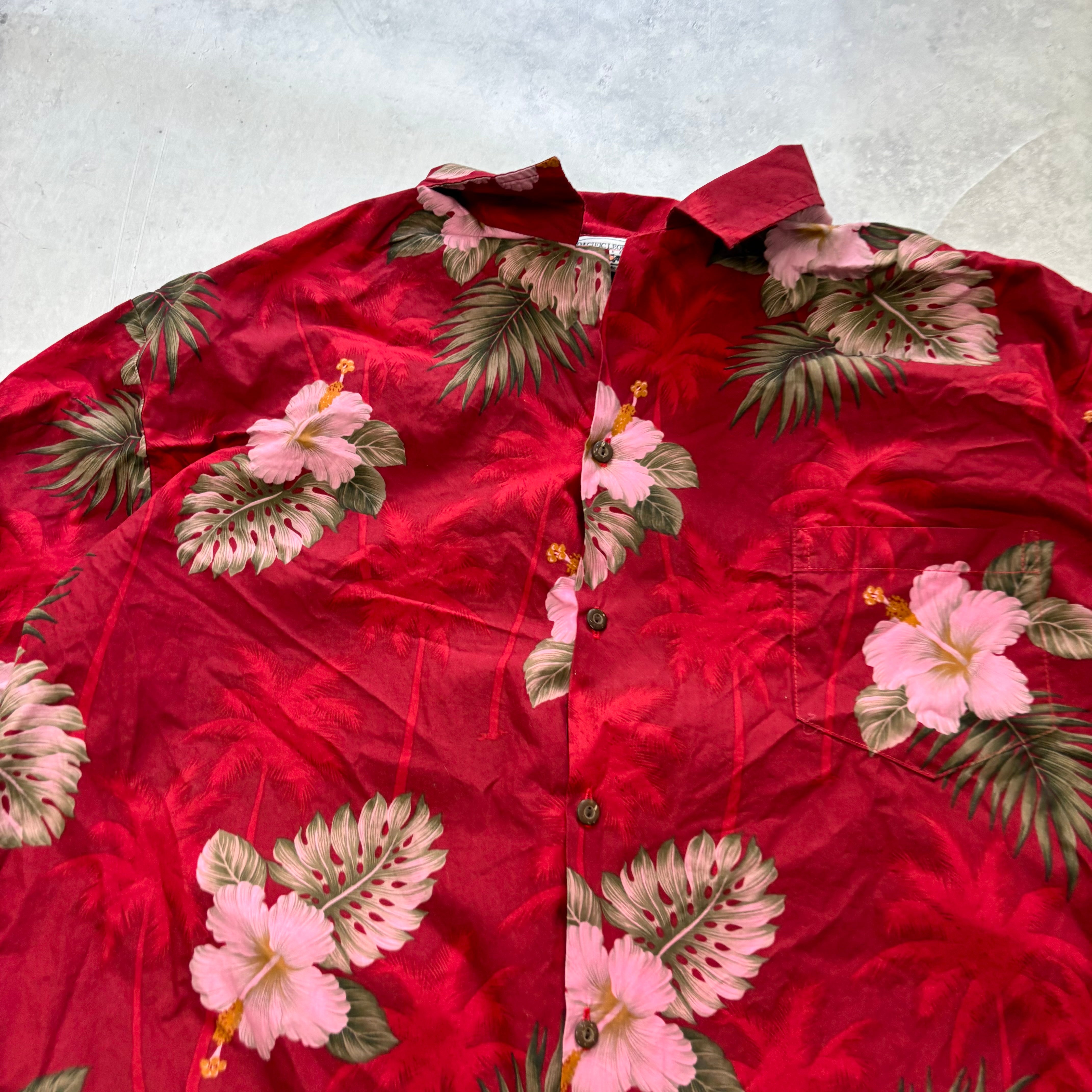 Vintage Hawaiian Shirt Mens 3XL Red Floral Aloha Short Sleeve Cotton (E)