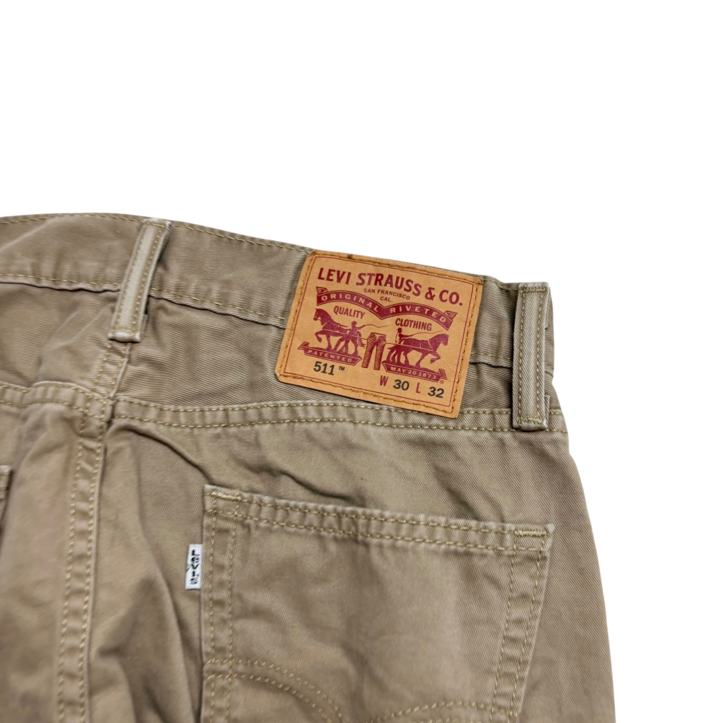 Levis 511 Trousers W30 L32 Mens Beige Slim Fit Pants (E)