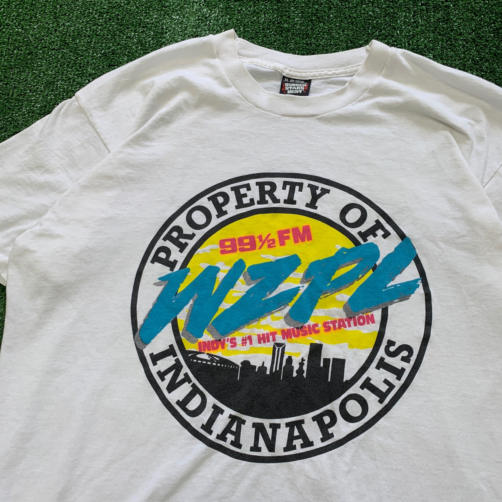 Vintage T Shirt Mens Large White Single Stitch Graphic Print 90s USA Boxy Fit