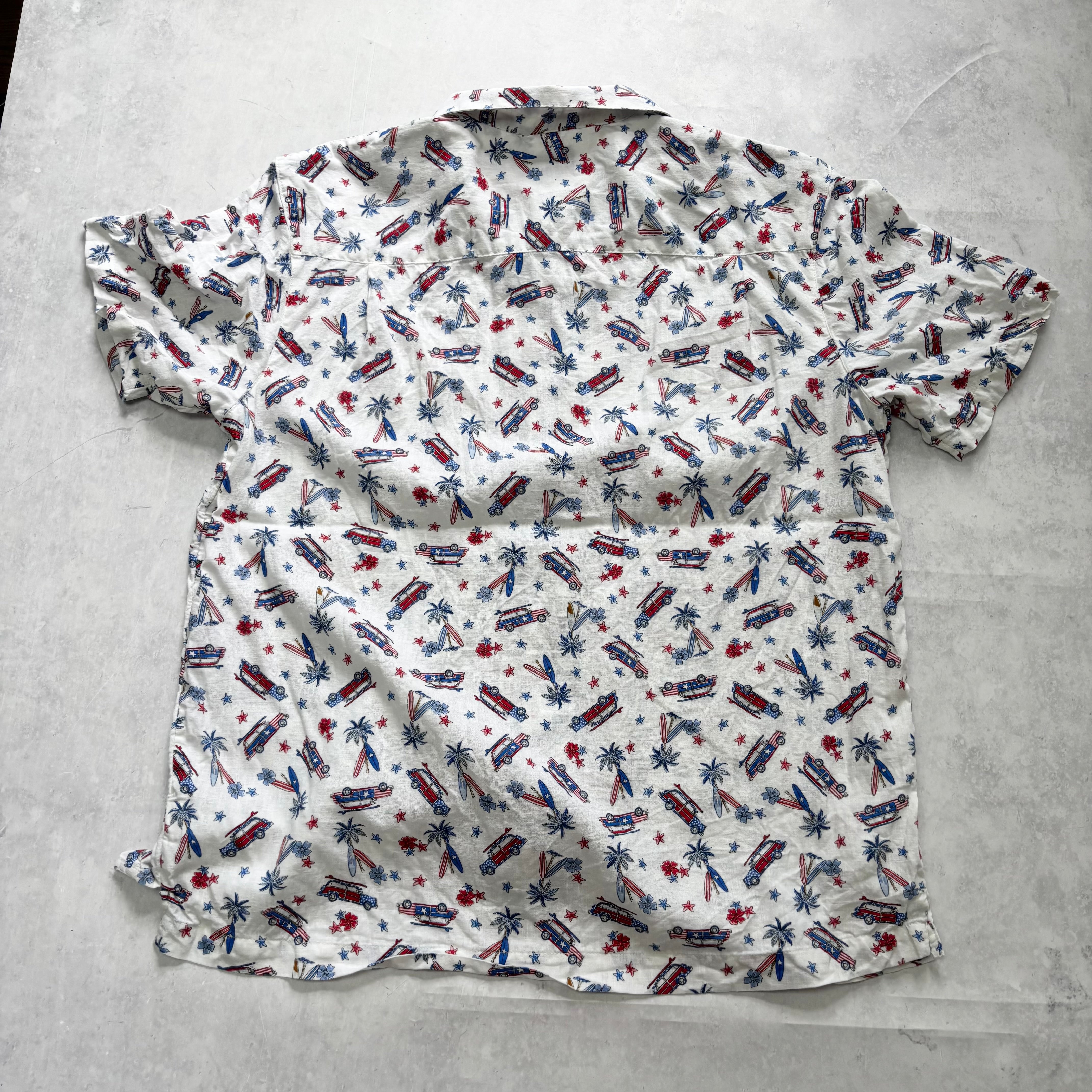 Hawaiian Shirt Mens XL white Floral Aloha Short Sleeve Linen Blend (E)