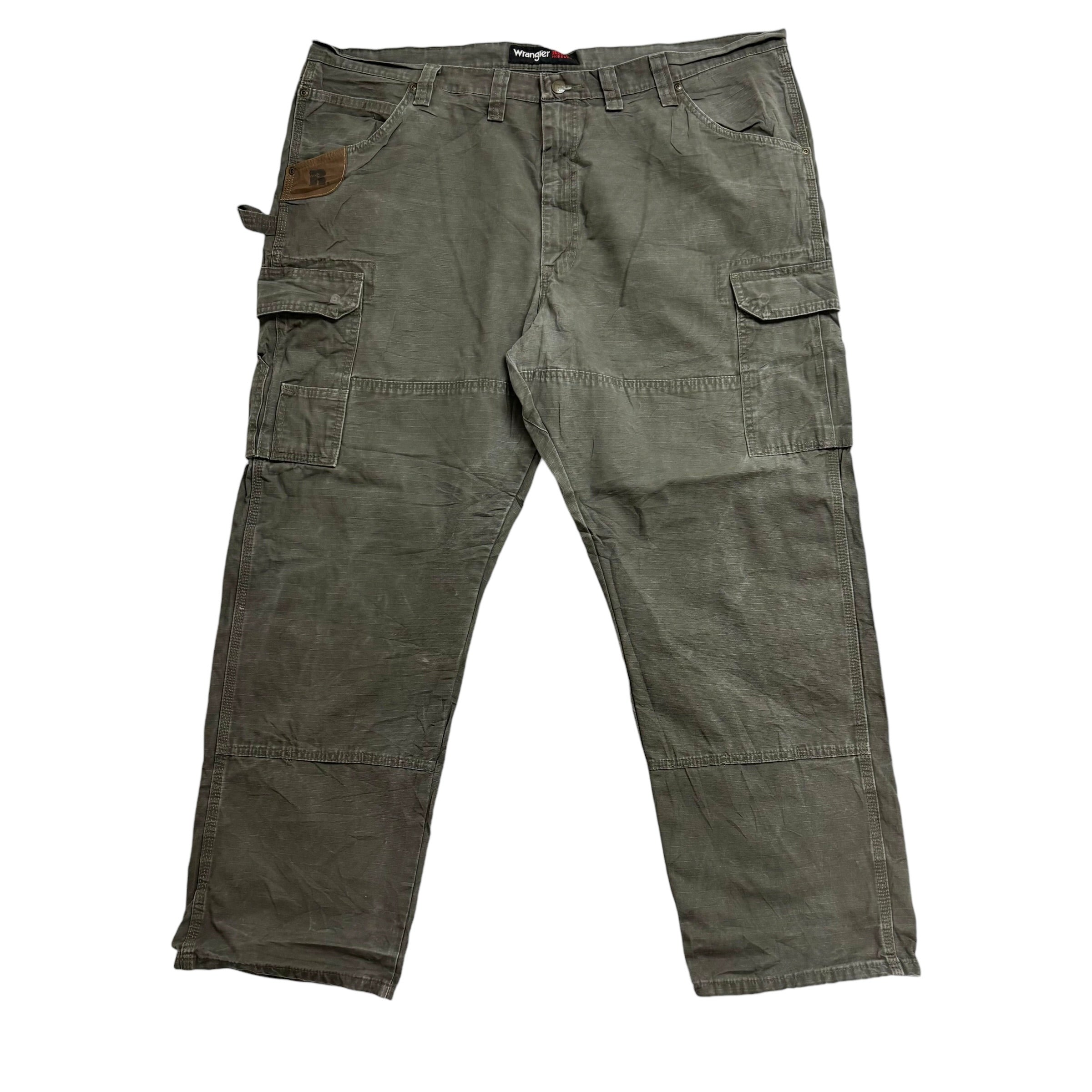 Wrangler Carpenter Pants W44 L30 Mens Green Khaki Relaxed Straight Fit Trousers