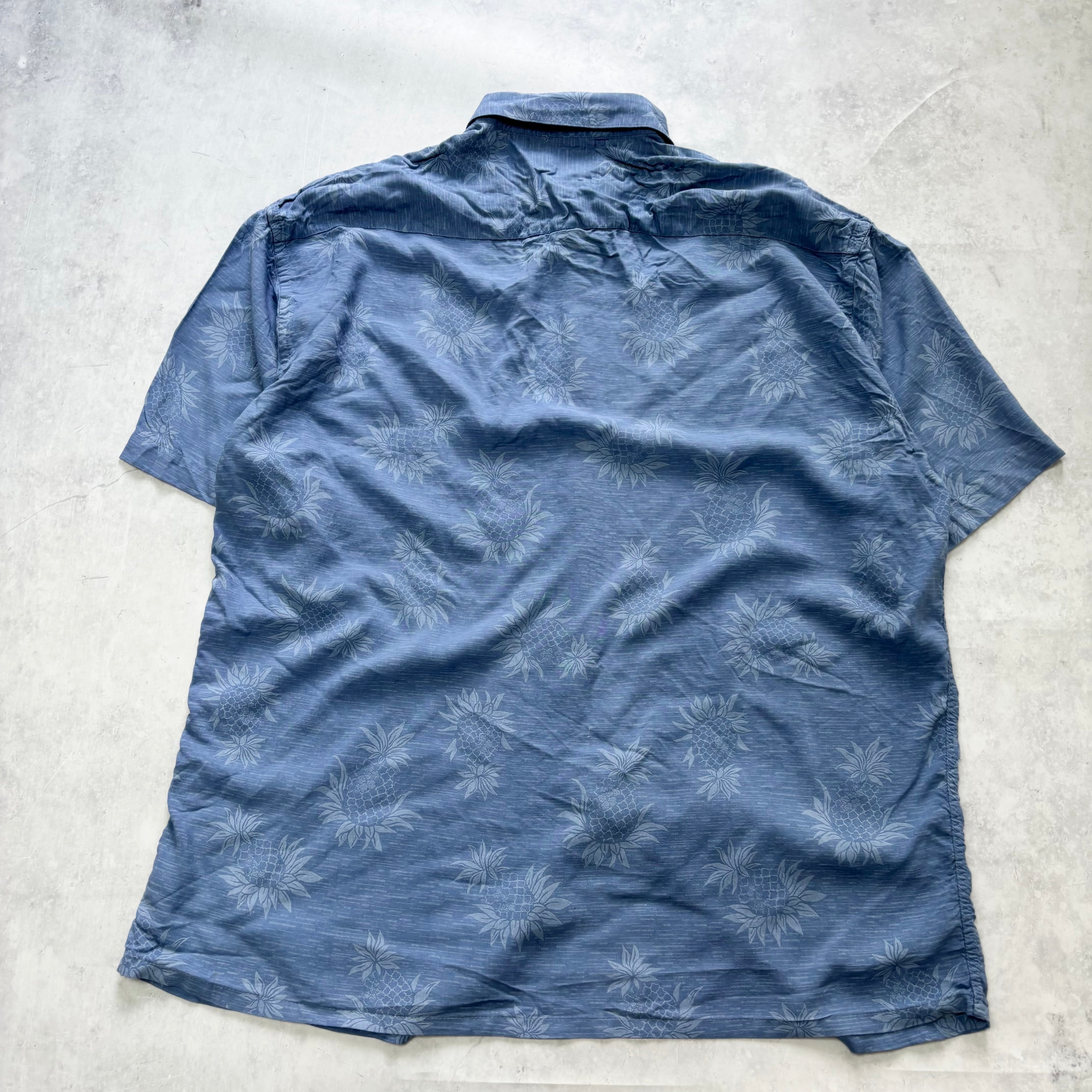 Vintage Hawaiian Shirt Mens XL Blue Floral Aloha Short Sleeve Rayon (E)