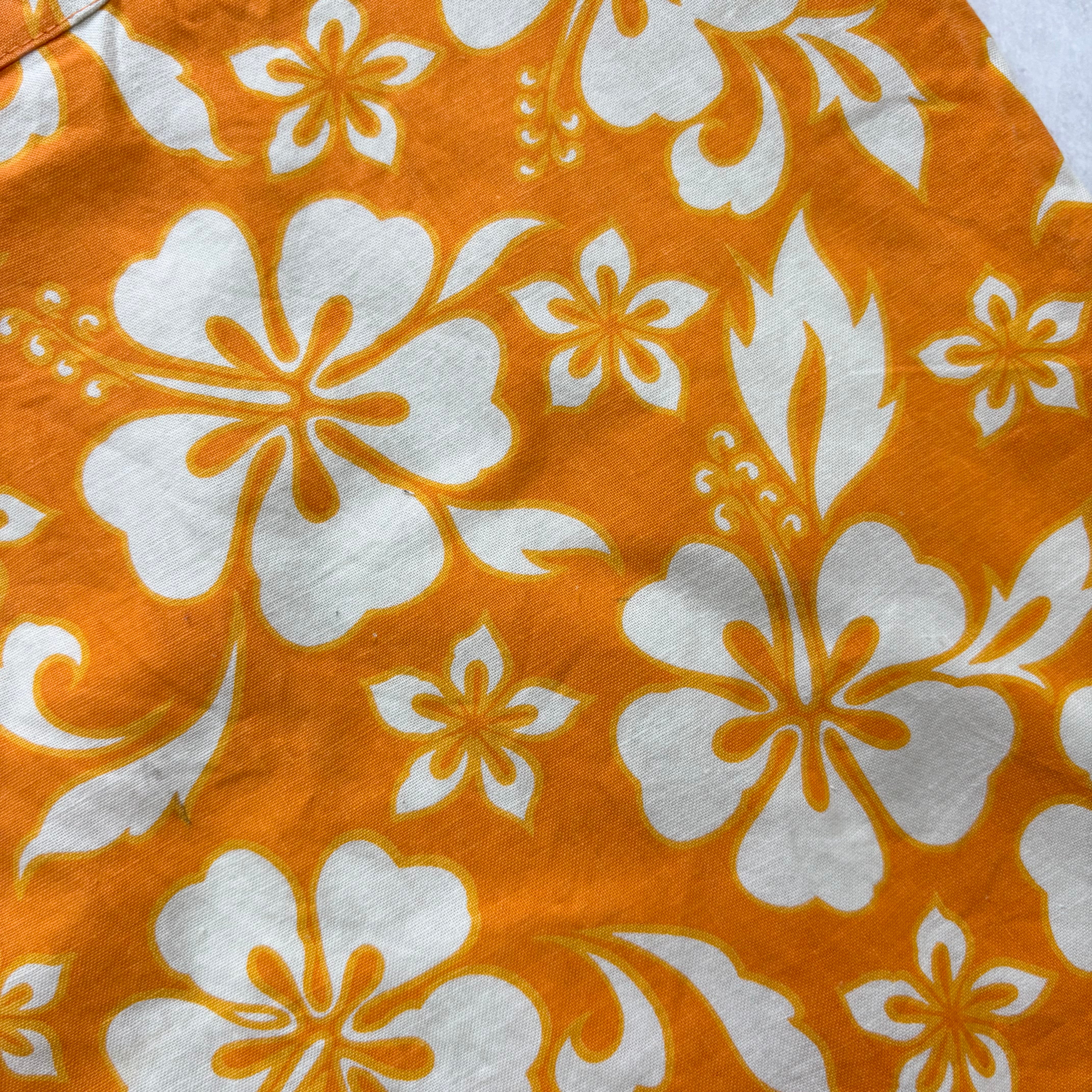Vintage Hawaiian Shirt Mens XL Orange Floral Aloha Short Sleeve Cotton
