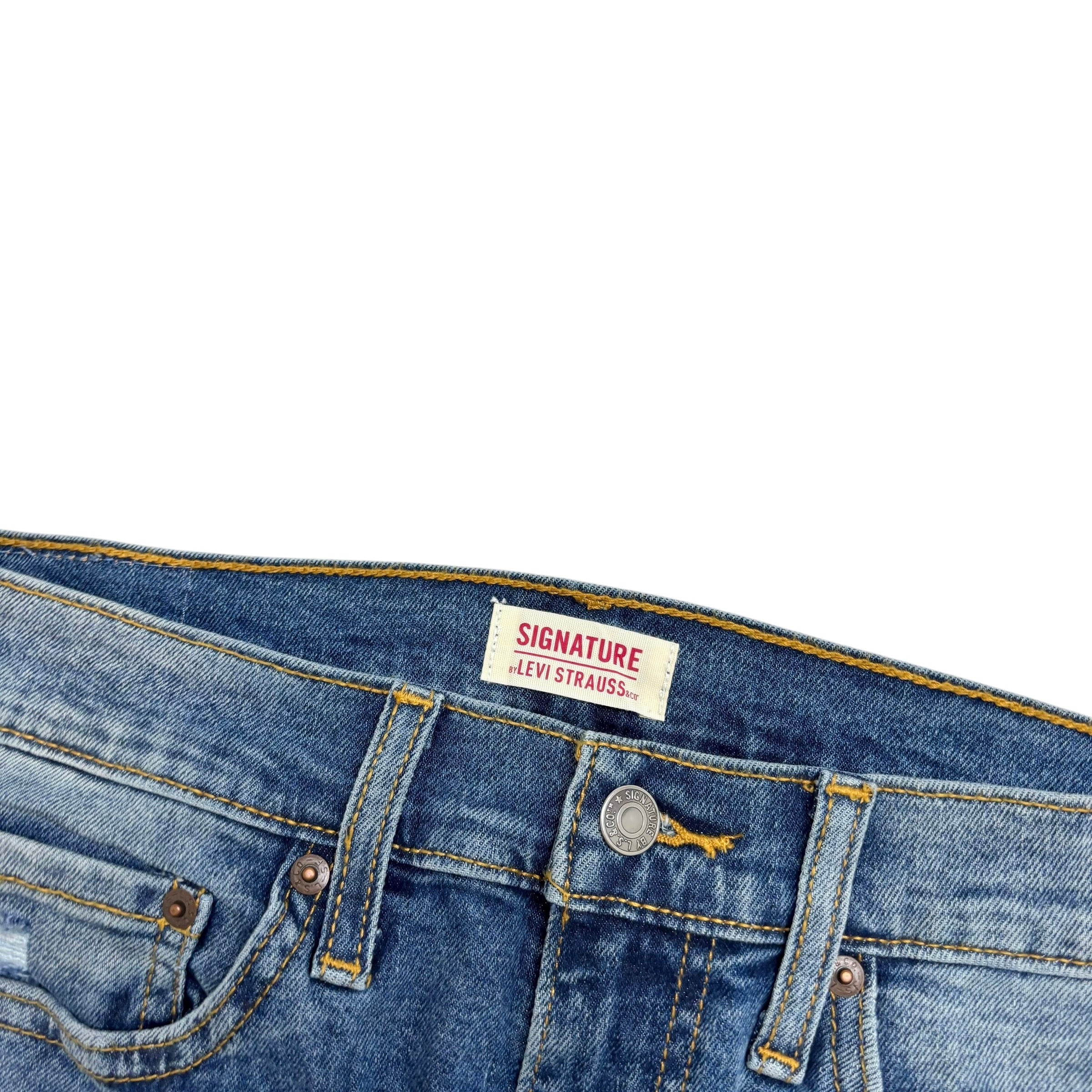 Levis Signature Jeans W32 L30 Mens Mid Blue Distressed Slim Fit Stretch (E)