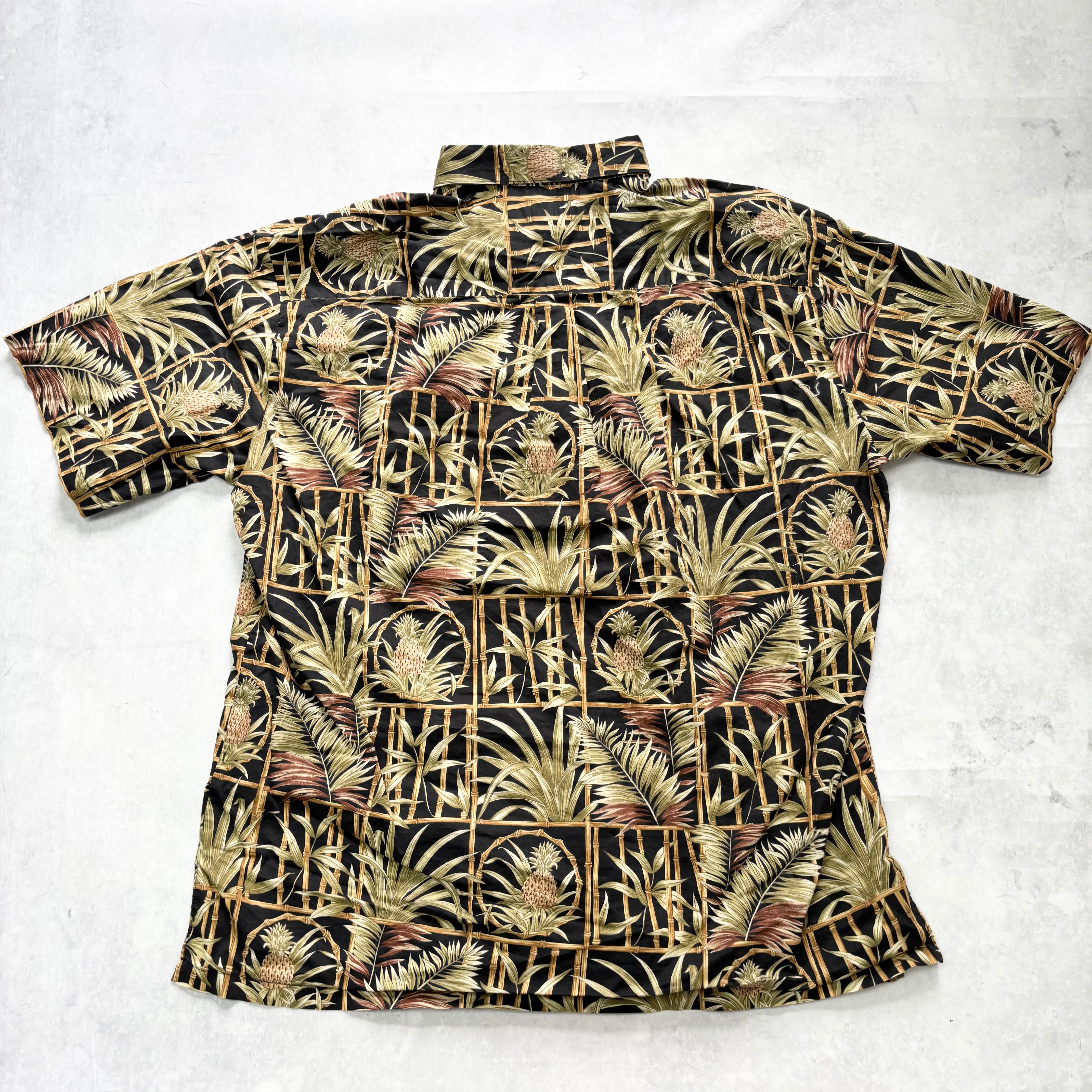 Vintage Hawaiian Shirt Mens XL Black Floral Aloha Short Sleeve Cotton (E)