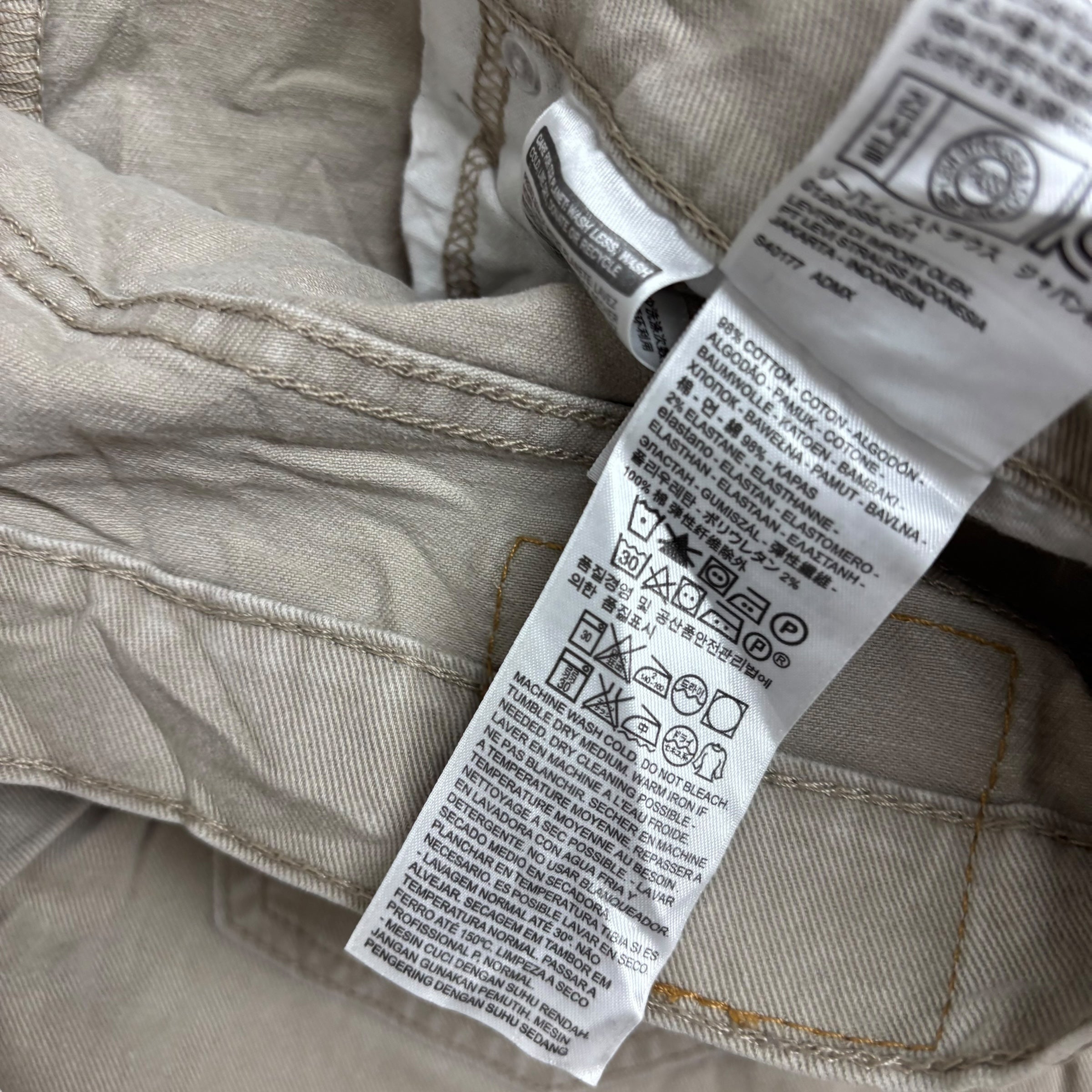 Levis 502 Jeans W36 L31 Mens Beige Regular Tapered Fit Stretch Denim