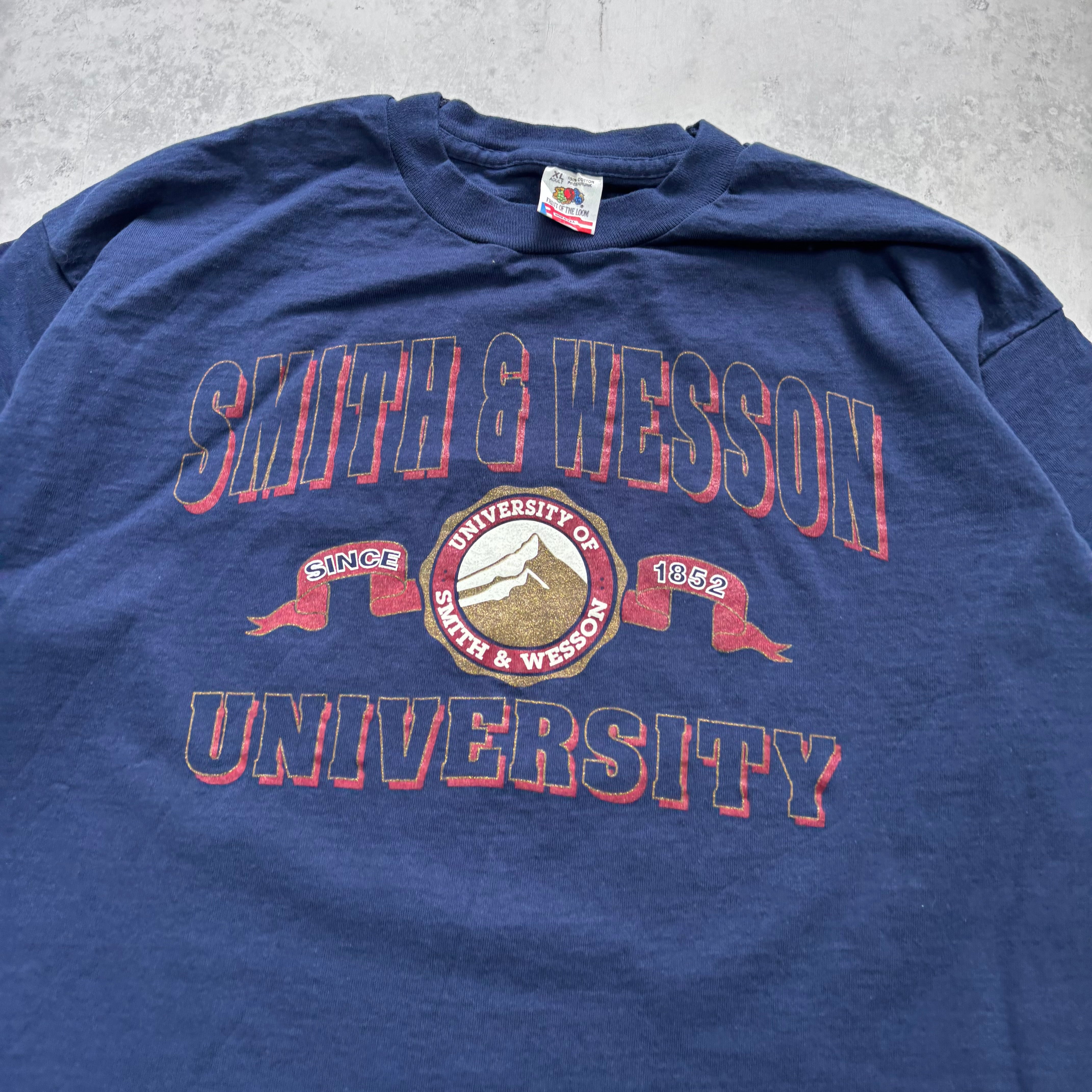 Vintage T Shirt Mens XL Navy Blue Single Stitch Graphic Print 90s College (E)