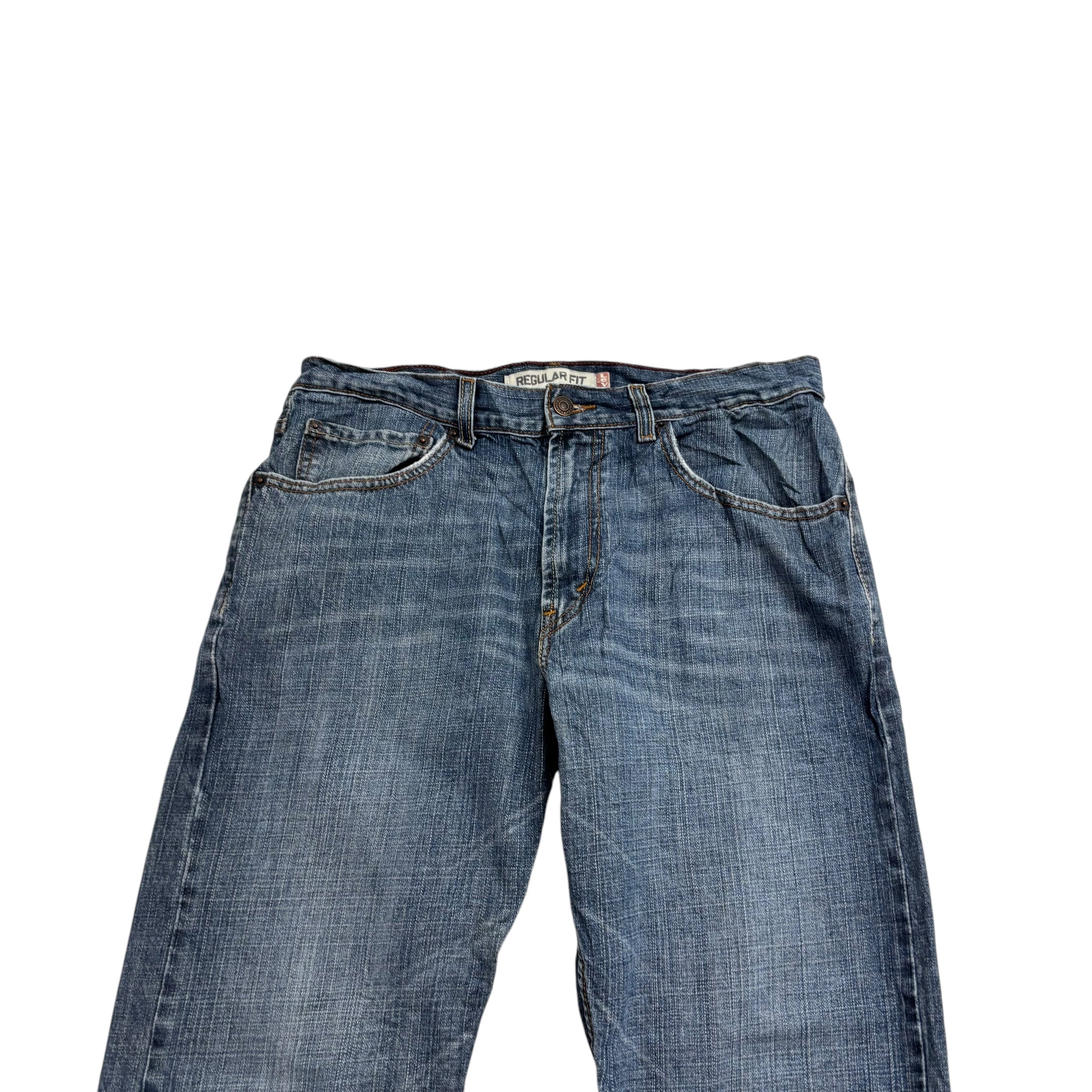 Levis 505 Jeans W32 L31 Mens Dark Blue Regular Straight Fit Vintage Denim (E)