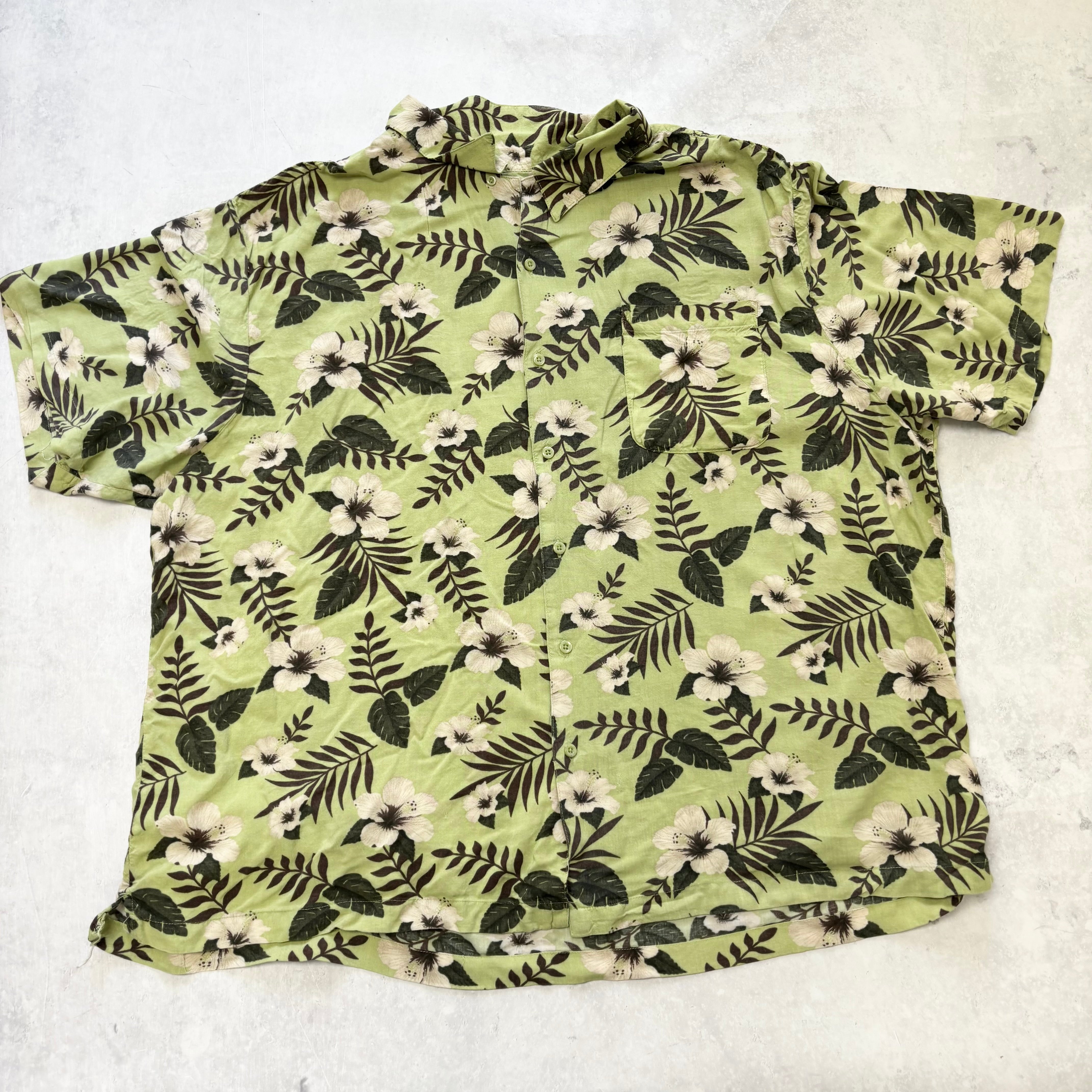 Vintage Hawaiian Shirt Mens 3XL Green Floral Aloha Short Sleeve Rayon