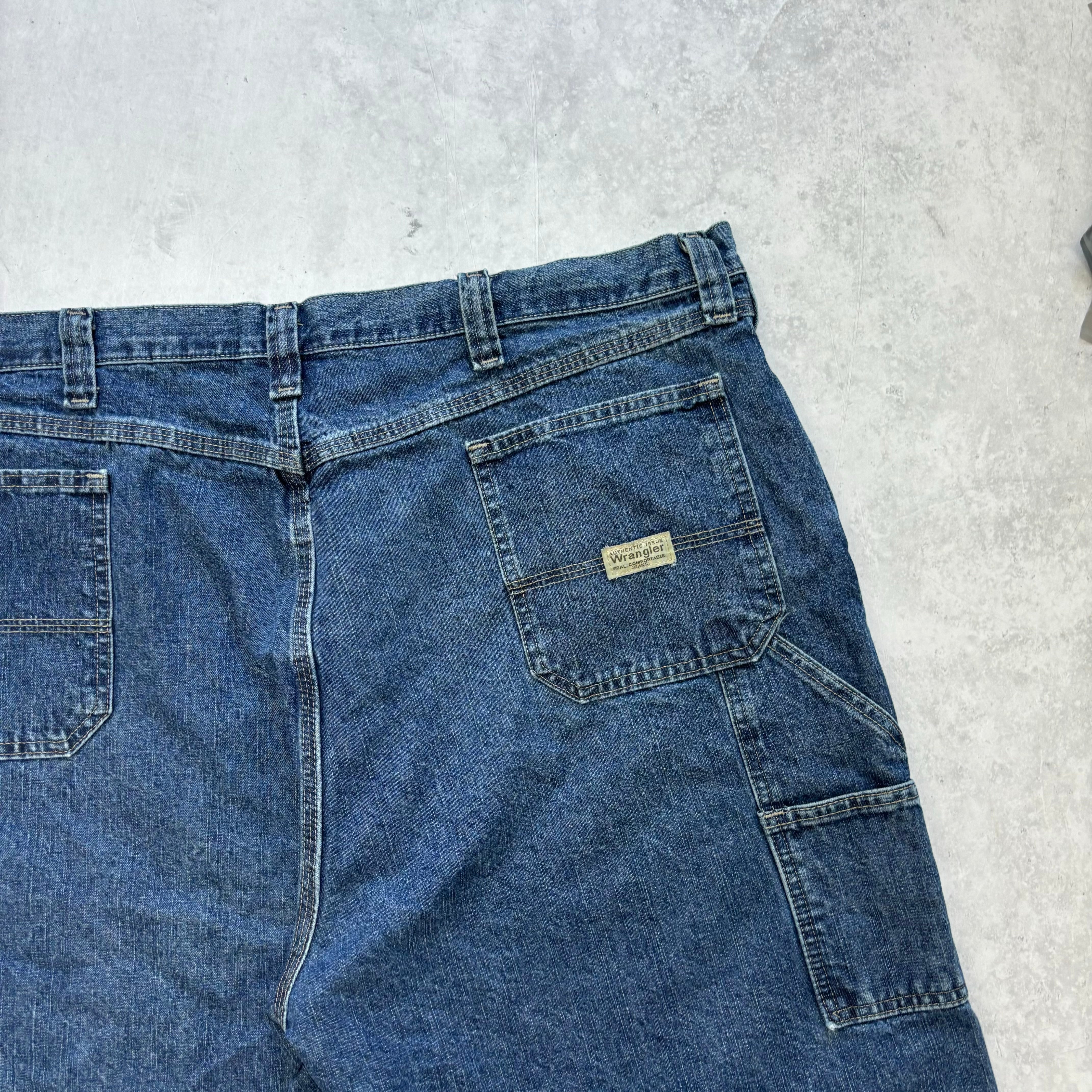 Vintage Wrangler Jorts W44 Mens Denim Shorts Dark Blue Baggy Relaxed Carpenter