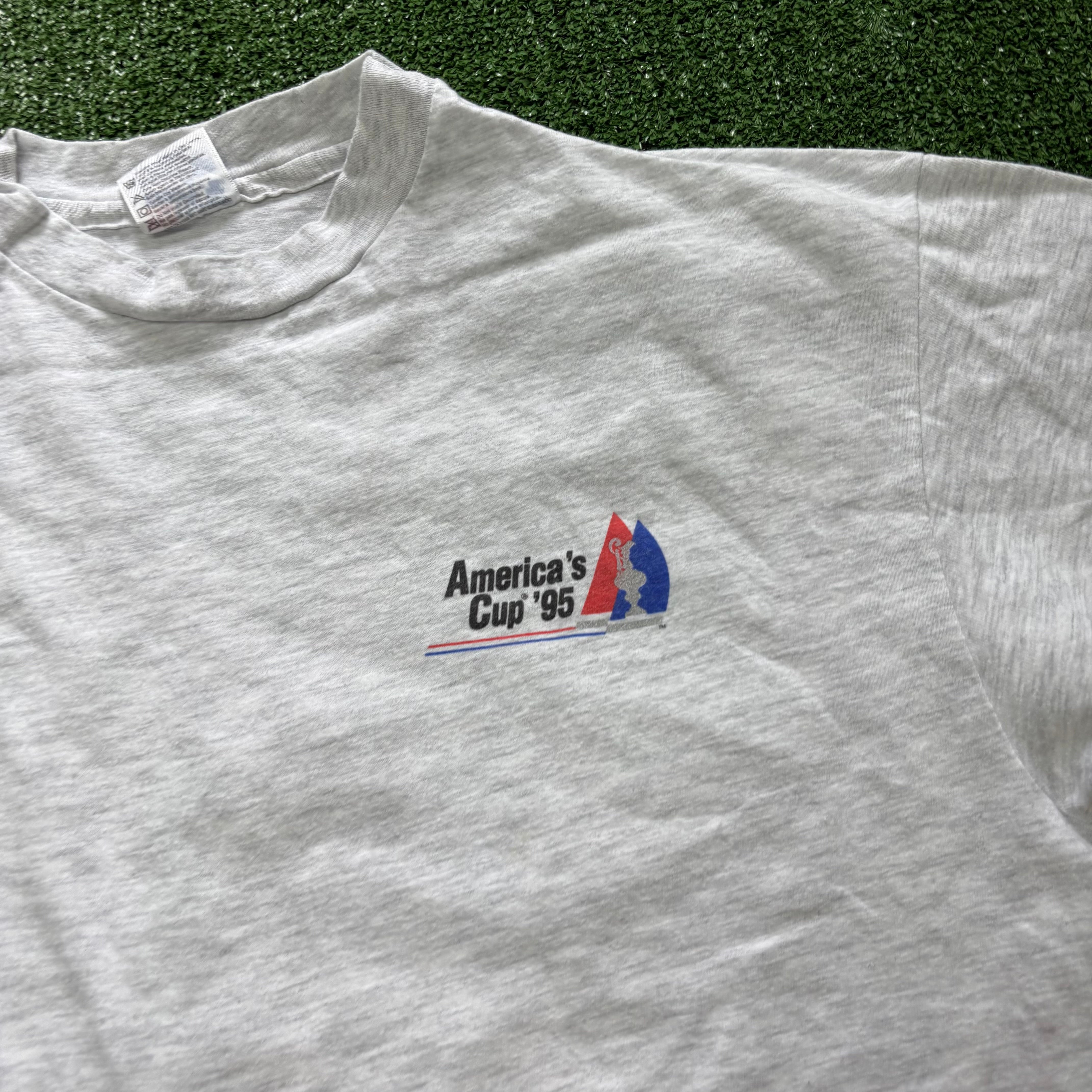 Vintage T Shirt Mens Large Grey Single Stitch Graphic Print 90s Sailing (E)