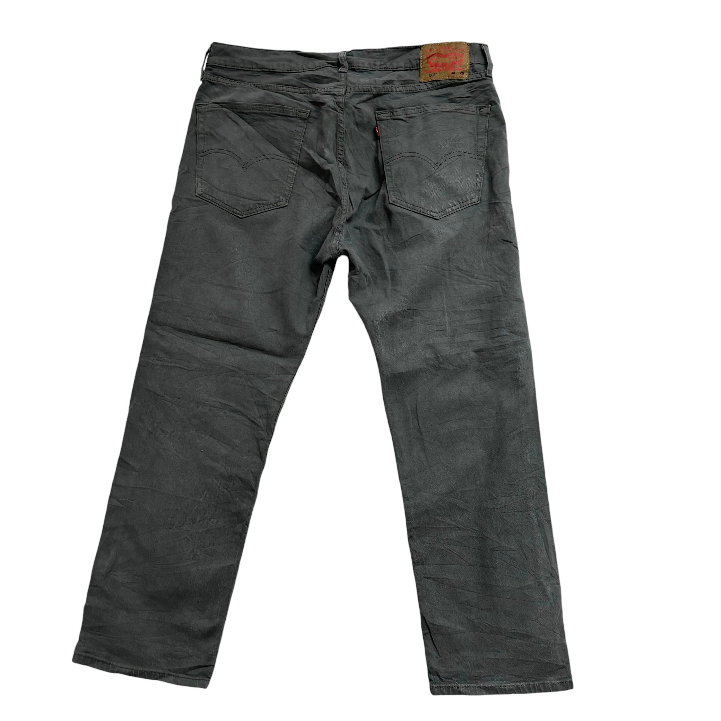 Levis 505 Trousers W36 L29 Mens Grey Regular Straight Fit Stretch Pants